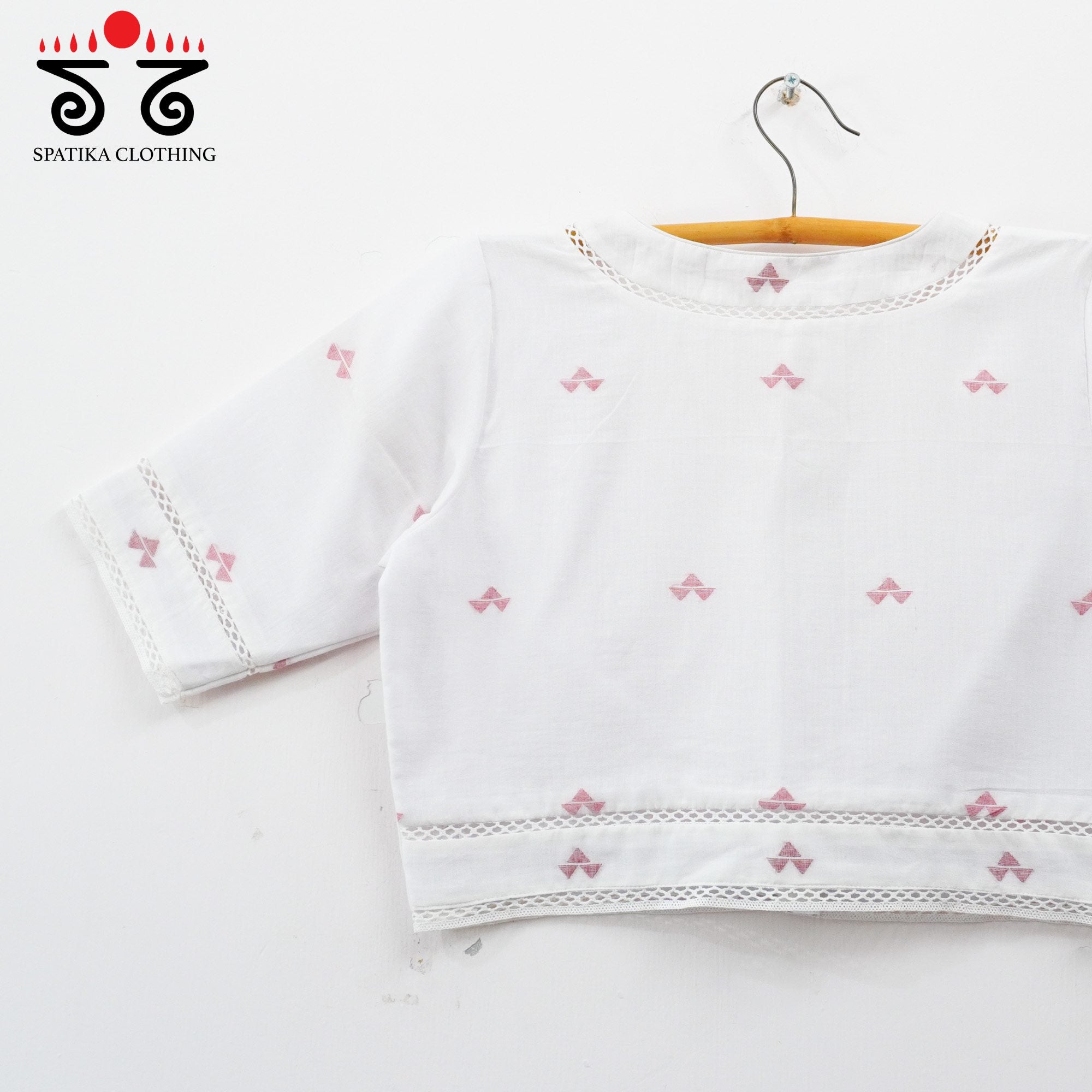 Jamdhani Lace Blouse - Red Butta