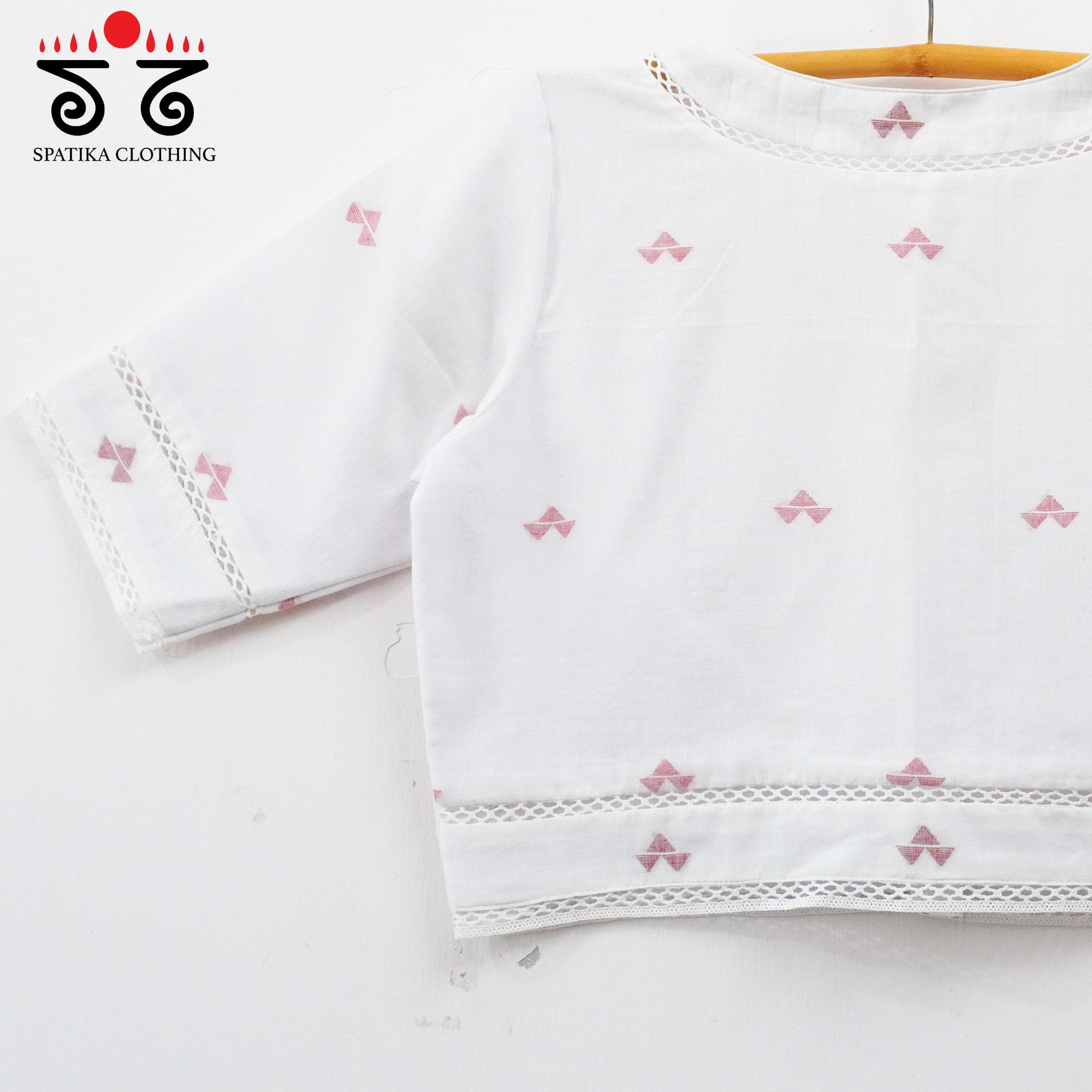 Jamdhani Lace Blouse - Red Butta