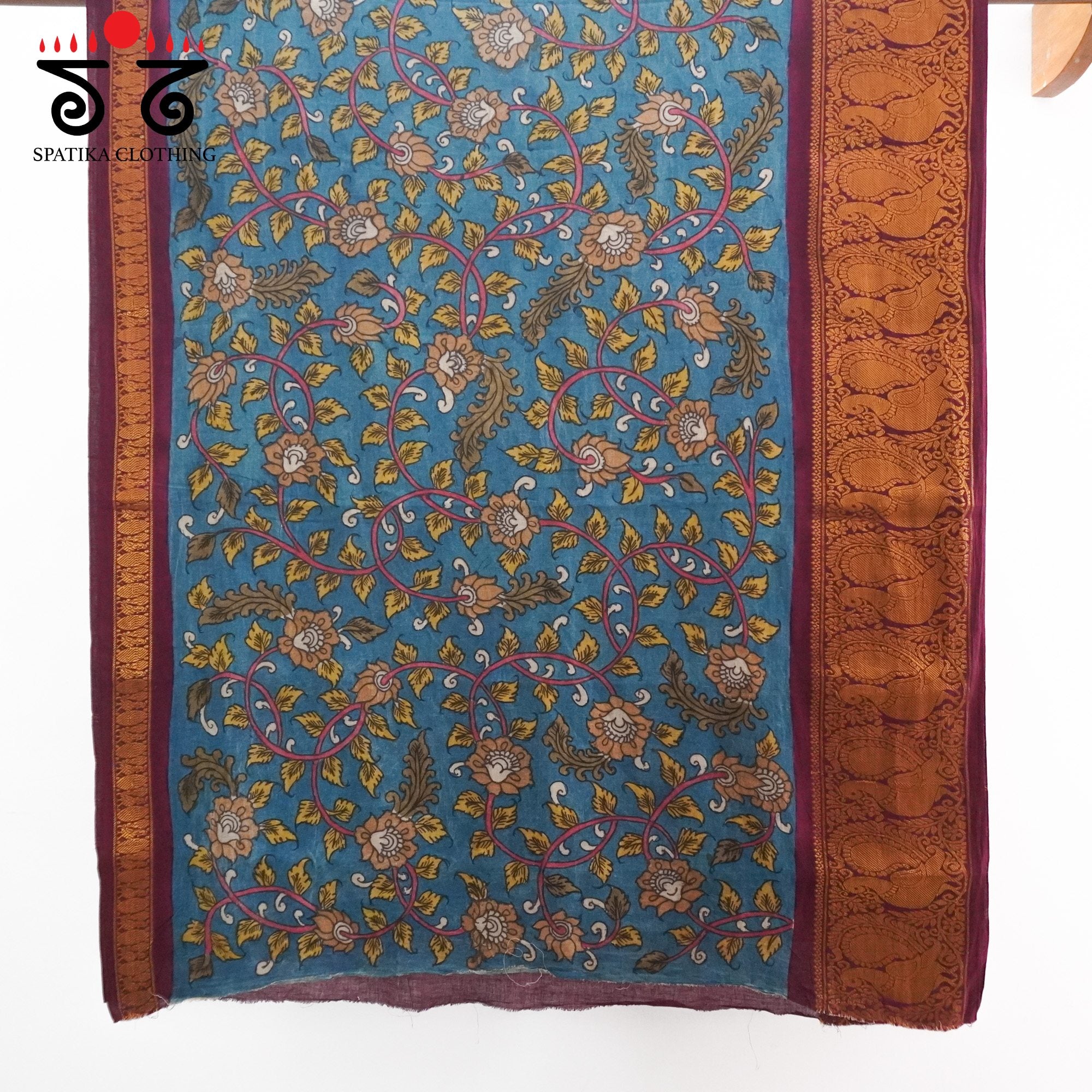 Sungudi Pen Kalamkari Handwoven Cotton Saree