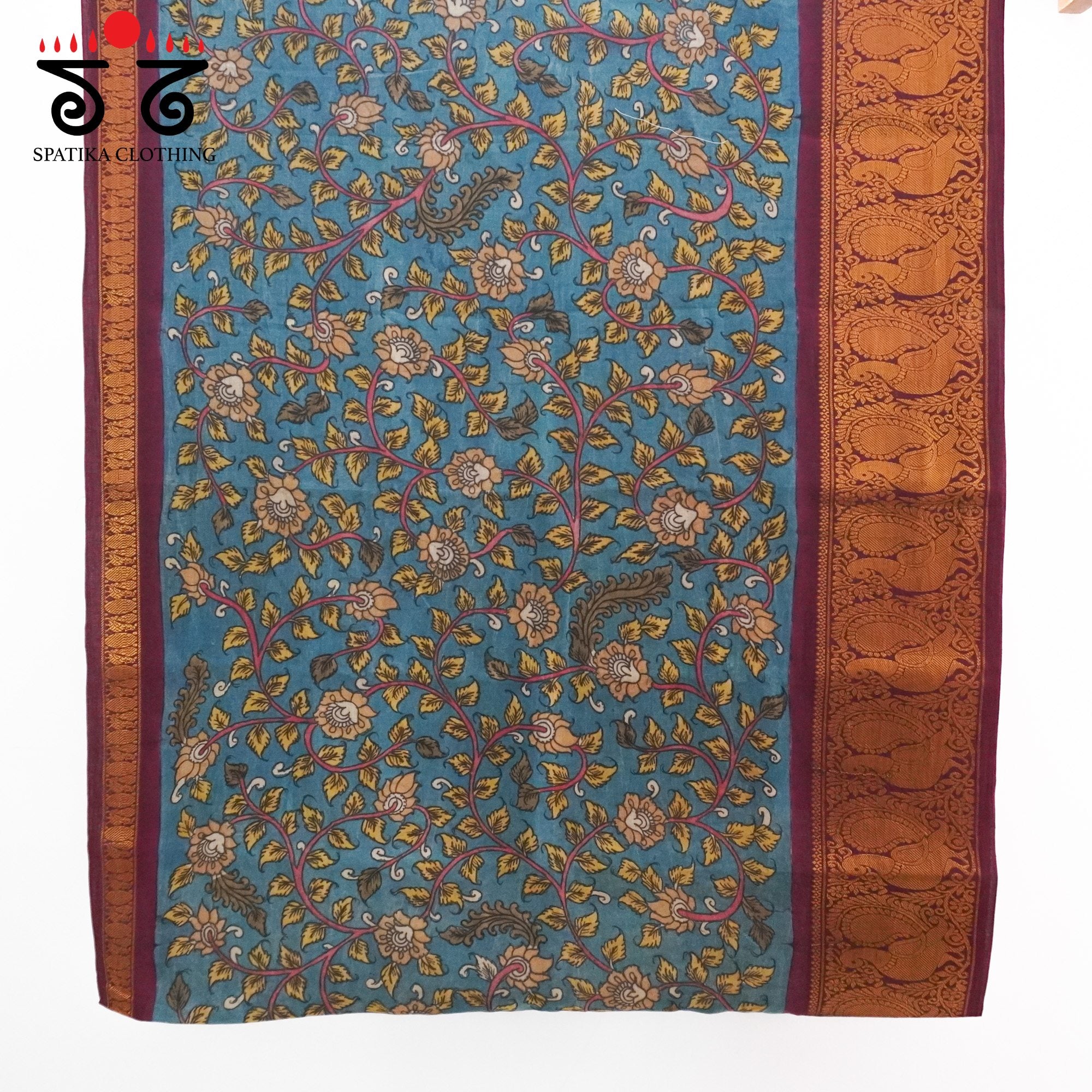 Sungudi Pen Kalamkari Handwoven Cotton Saree