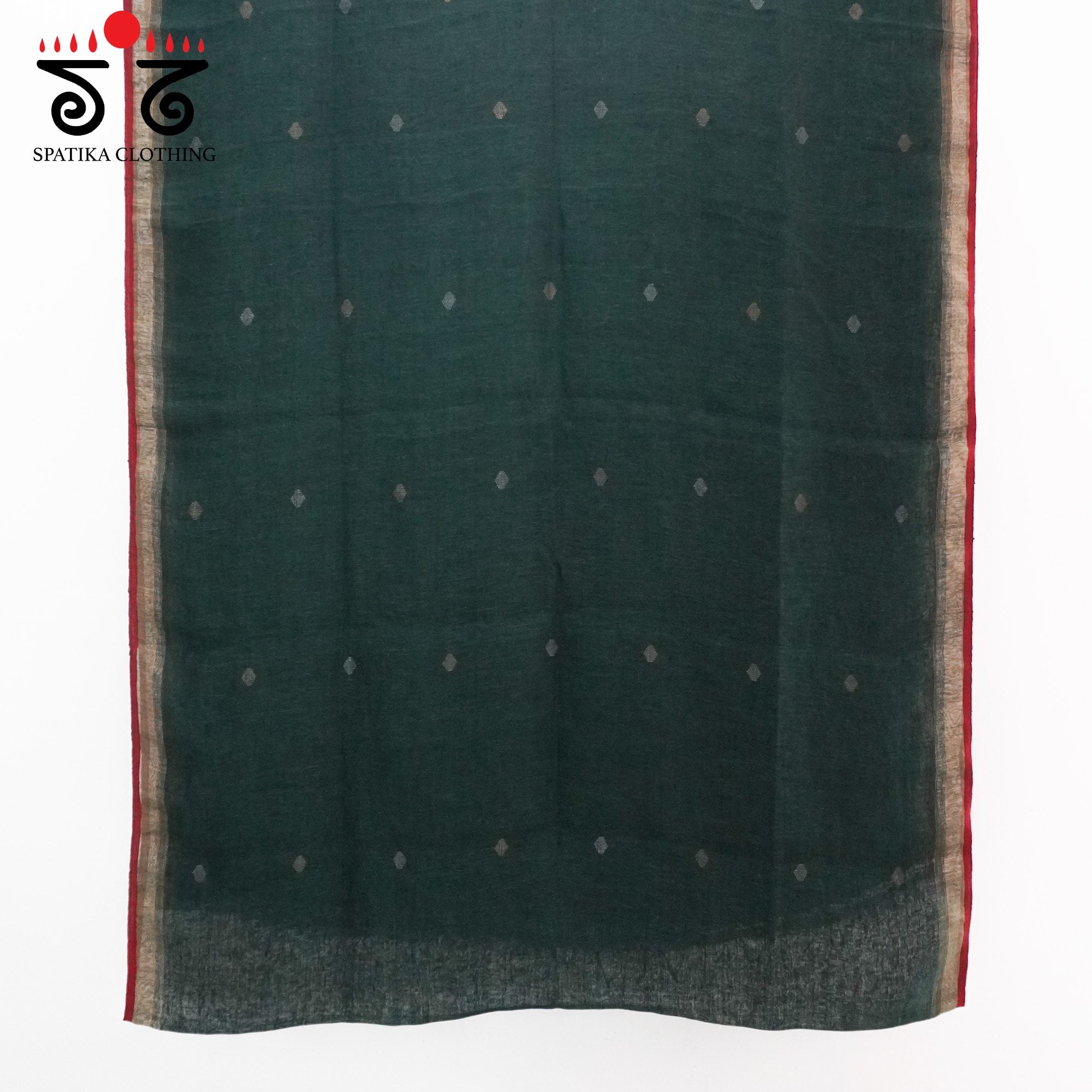 Dark Green Jamdhani-Linen Cotton Saree