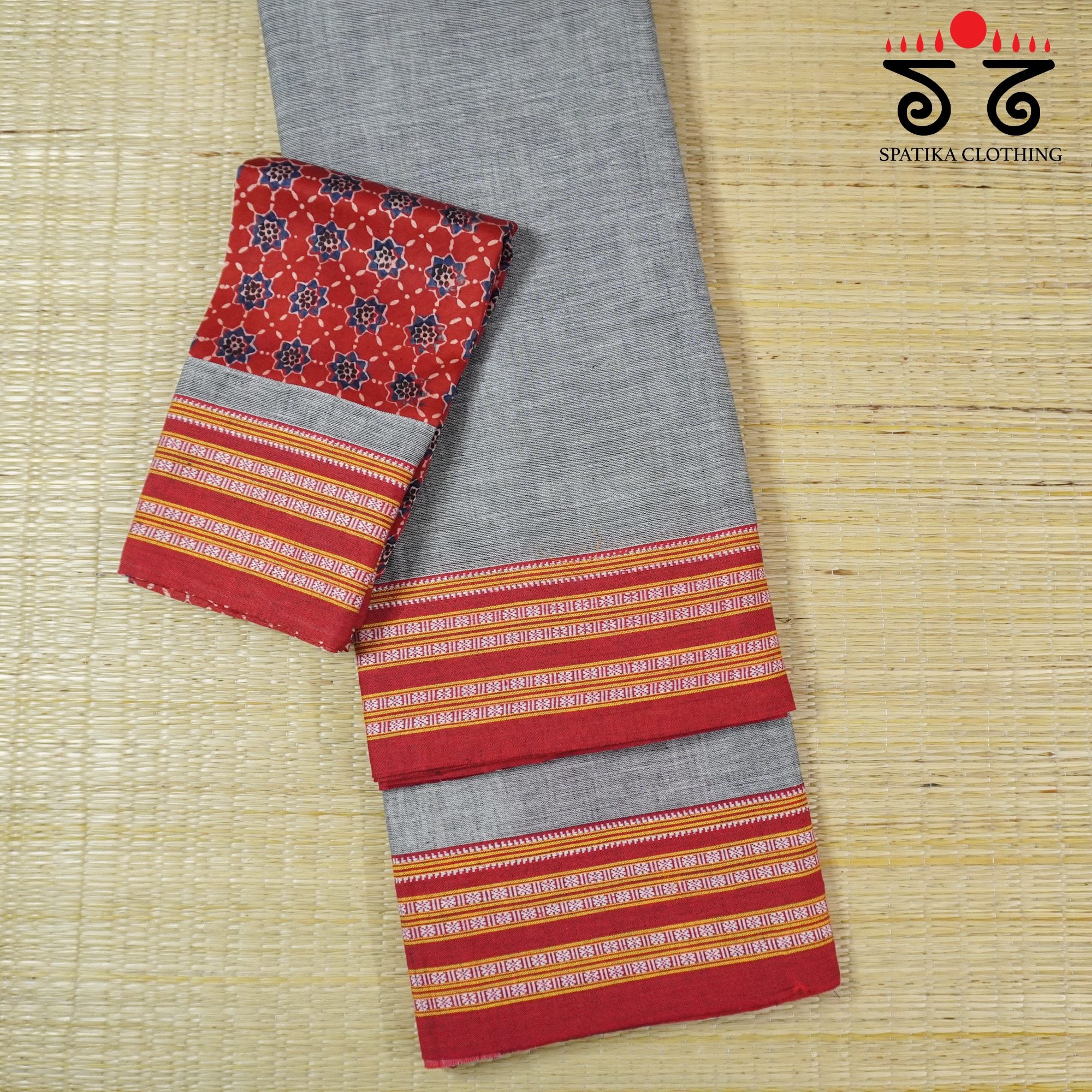 Grey Ilkal Handwoven Cotton Saree - Modal Blouse