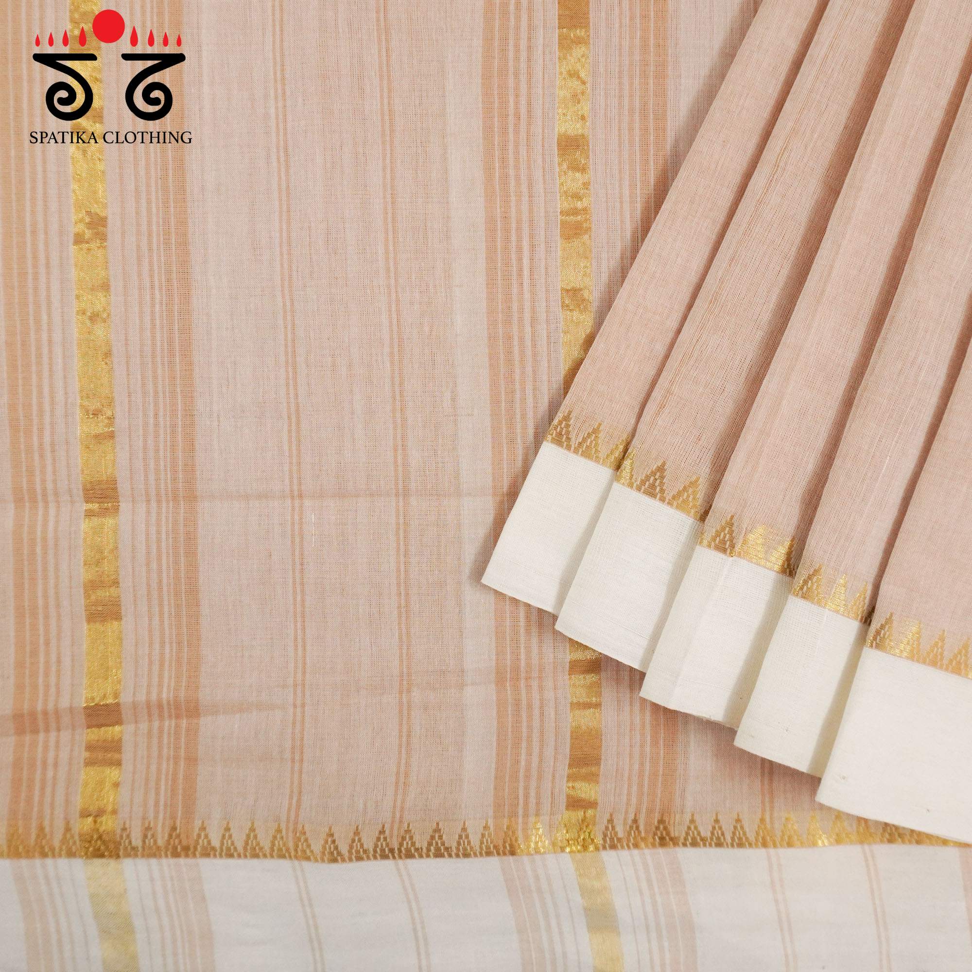 Light Beige Andhra Handwoven Cotton Saree