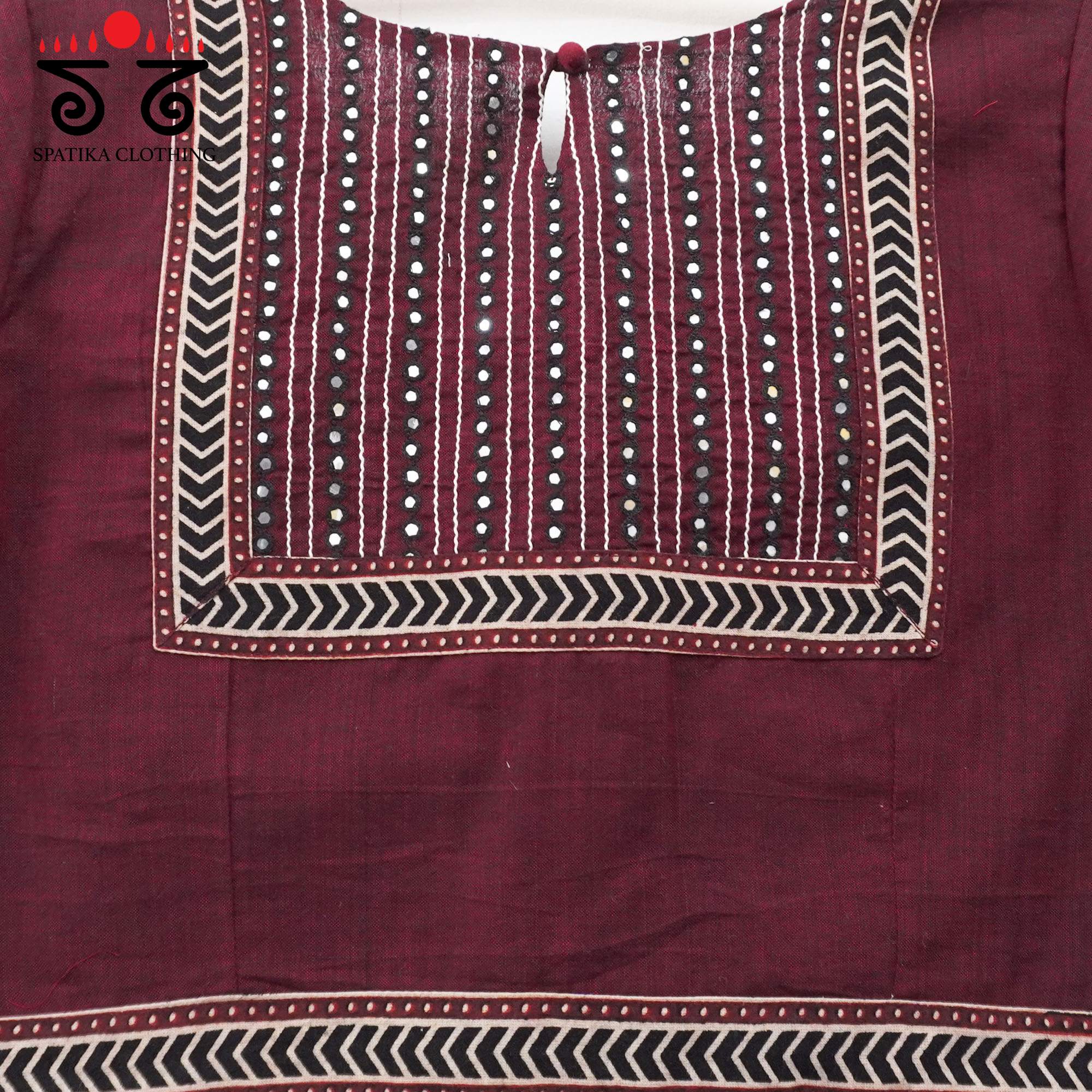 Maroon Mirror Work Hand embroidered Blouse