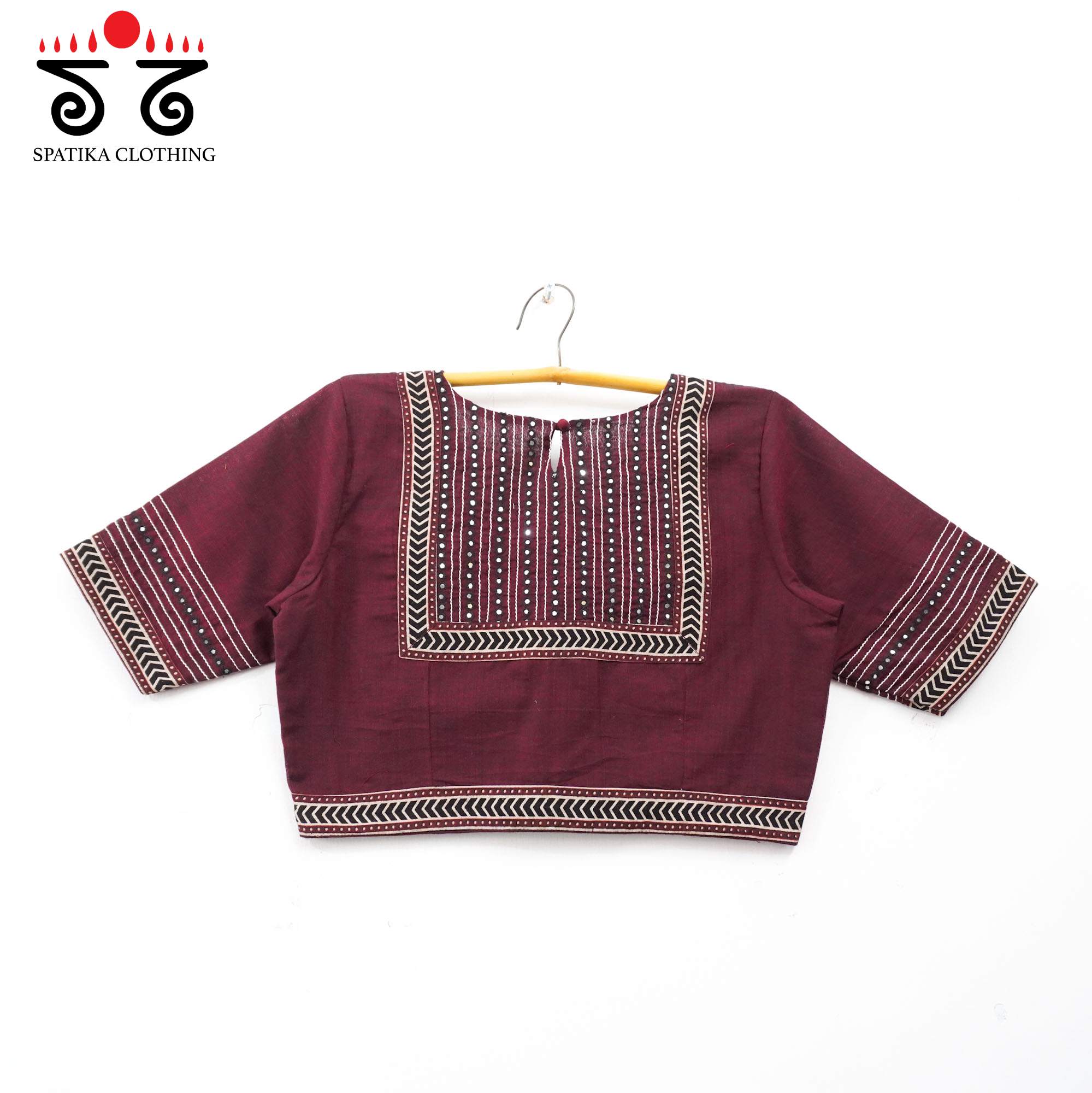 Maroon Mirror Work Hand embroidered Blouse