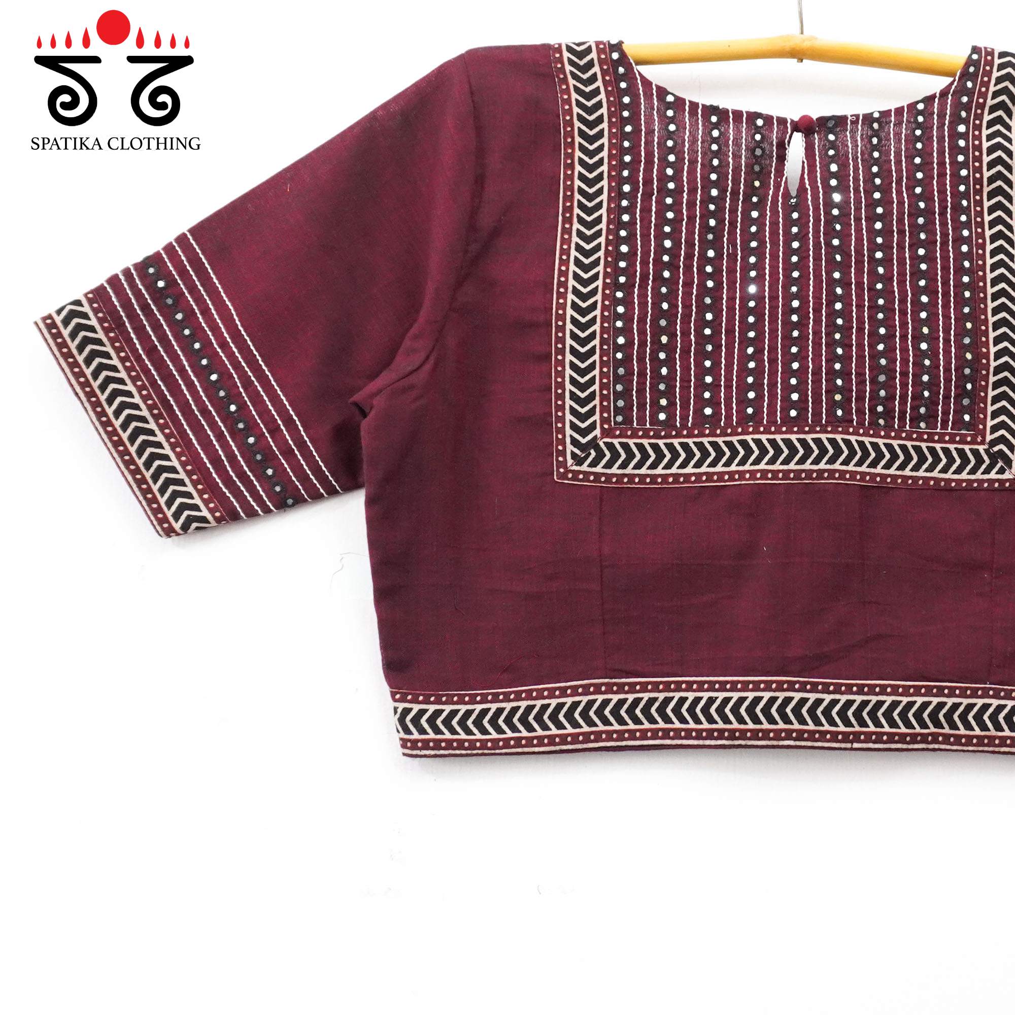 Maroon Mirror Work Hand embroidered Blouse