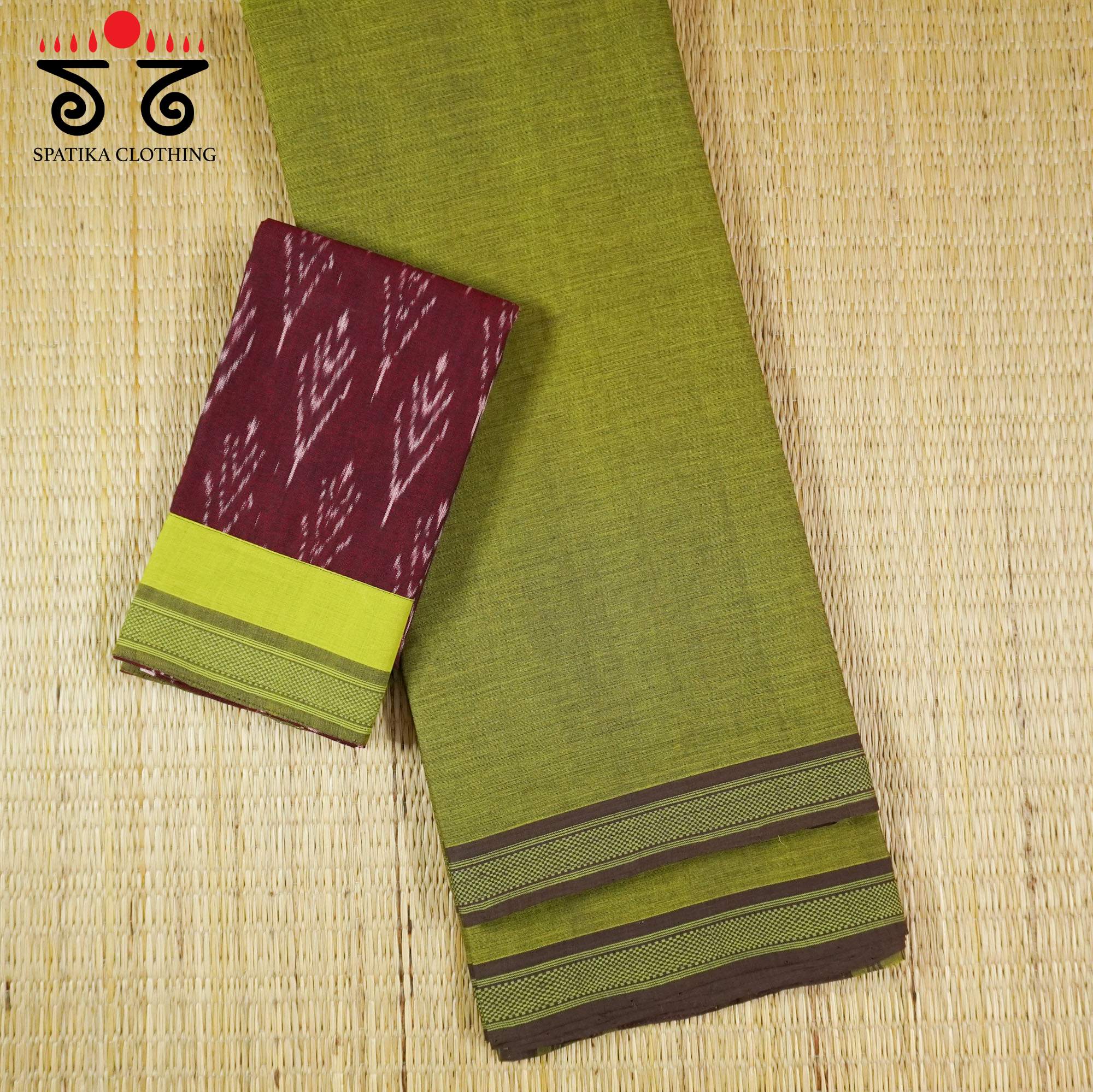 Green Andhra Cotton Saree With Special Blouse