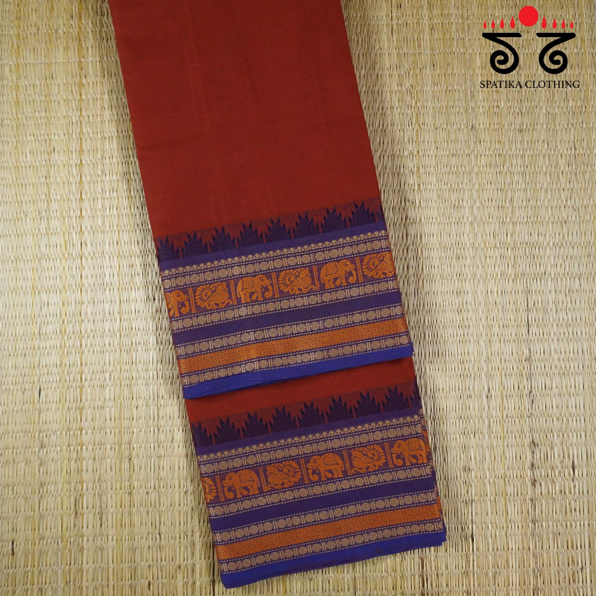 Rust Orange Chettinad Cotton Saree