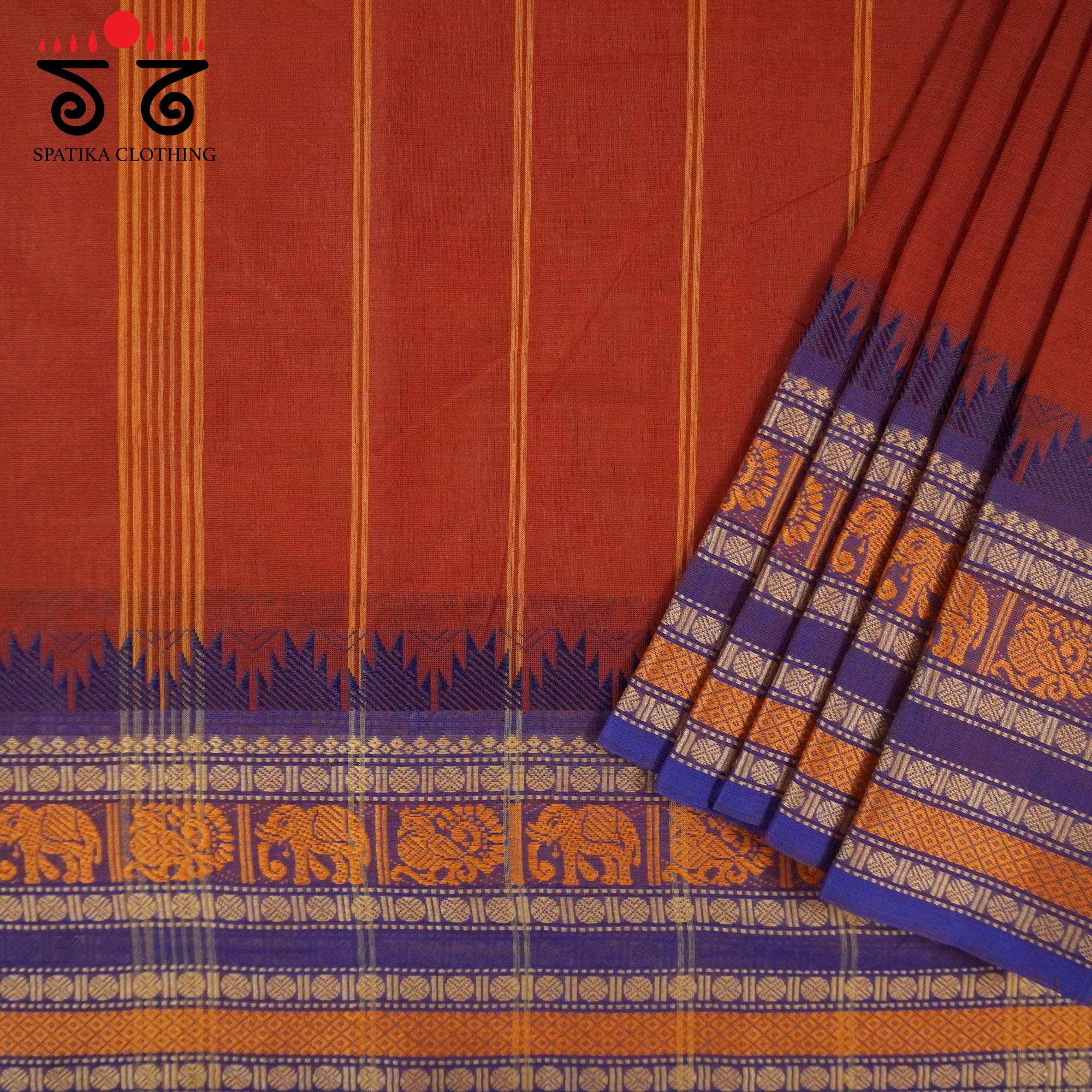 Rust Orange Chettinad Cotton Saree