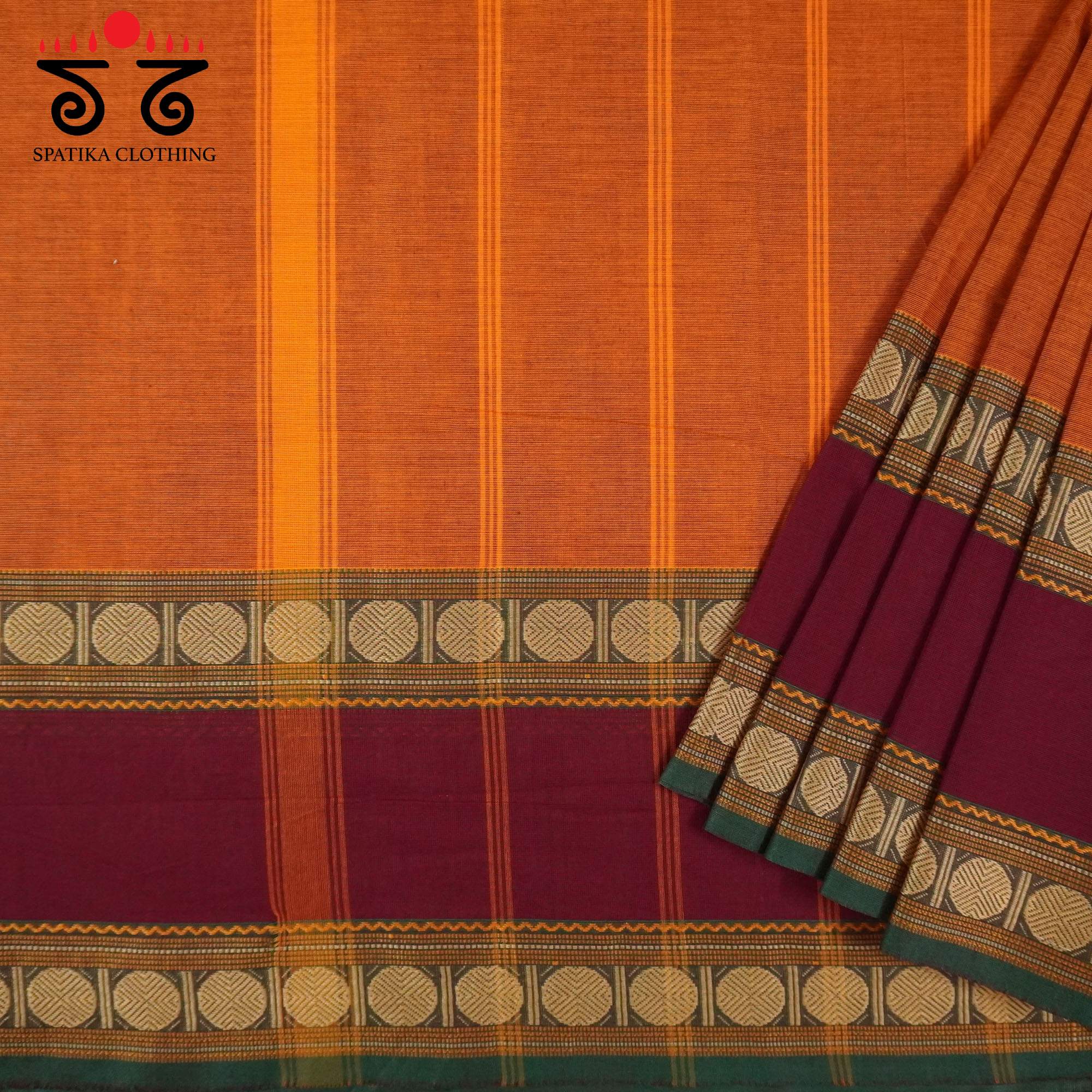 Orange Chettinad Cotton Saree