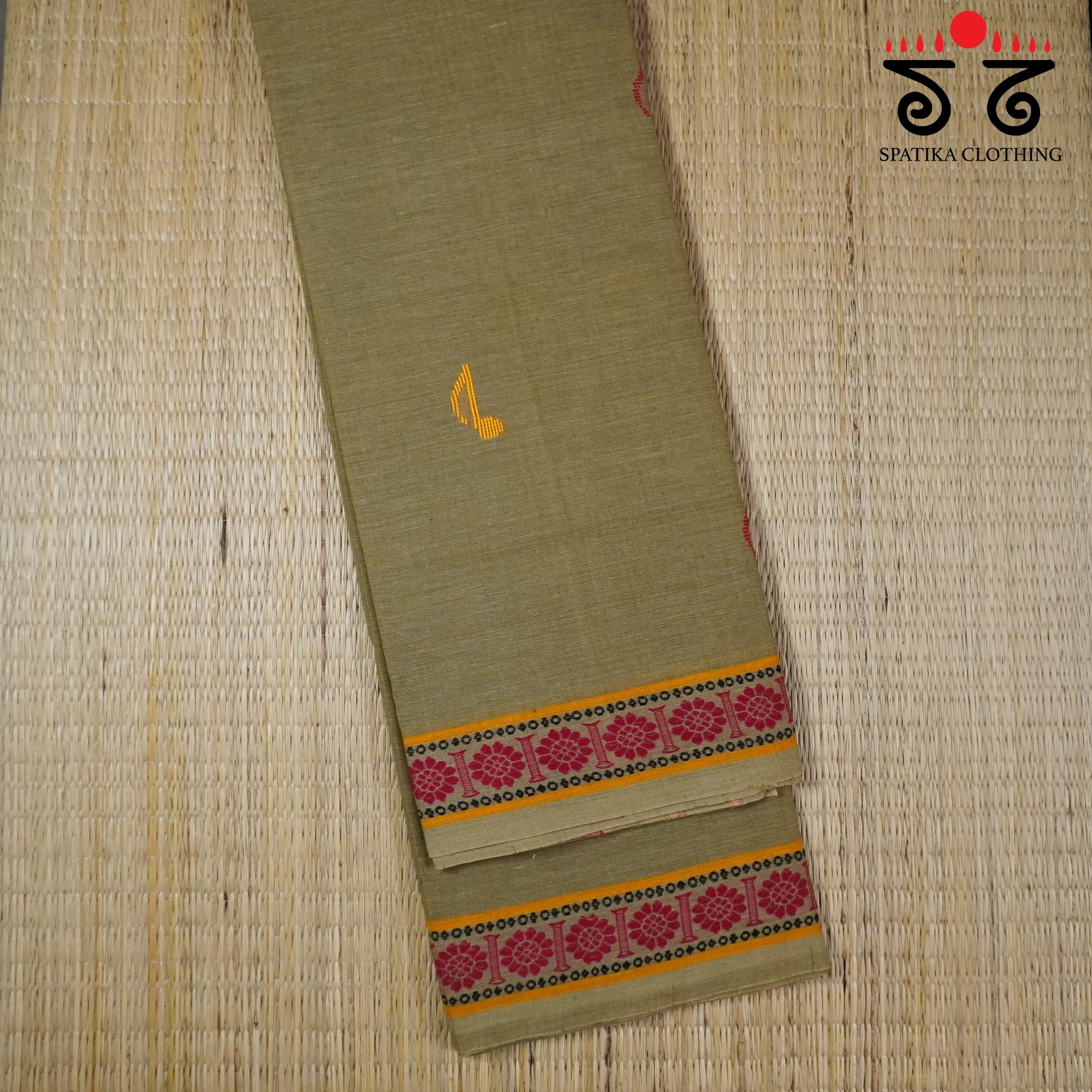 Dark Beige Begampur Handwoven Cotton Saree New!