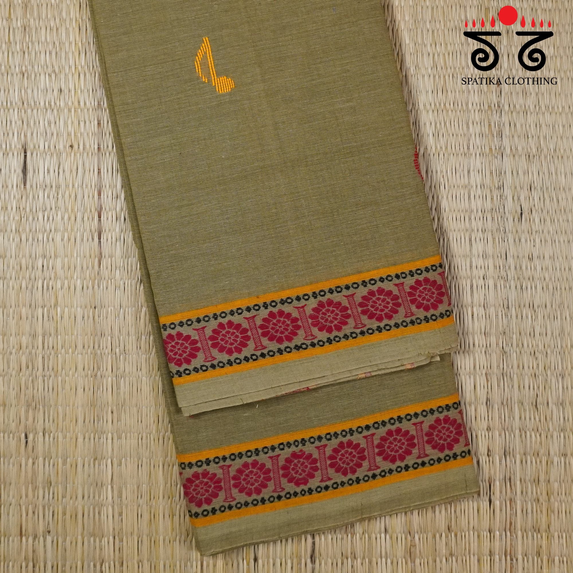 Dark Beige Begampur Handwoven Cotton Saree New!