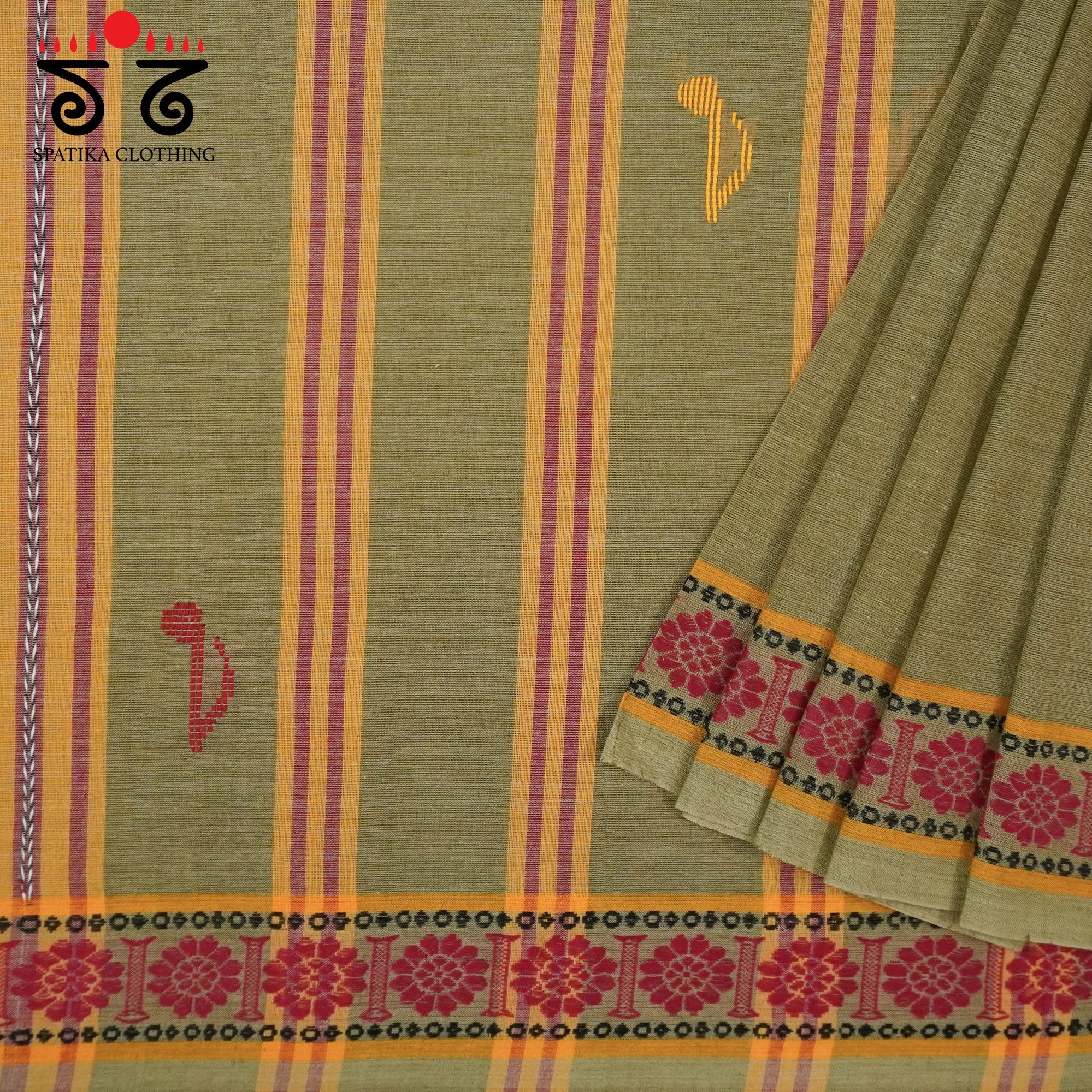 Dark Beige Begampur Handwoven Cotton Saree New!
