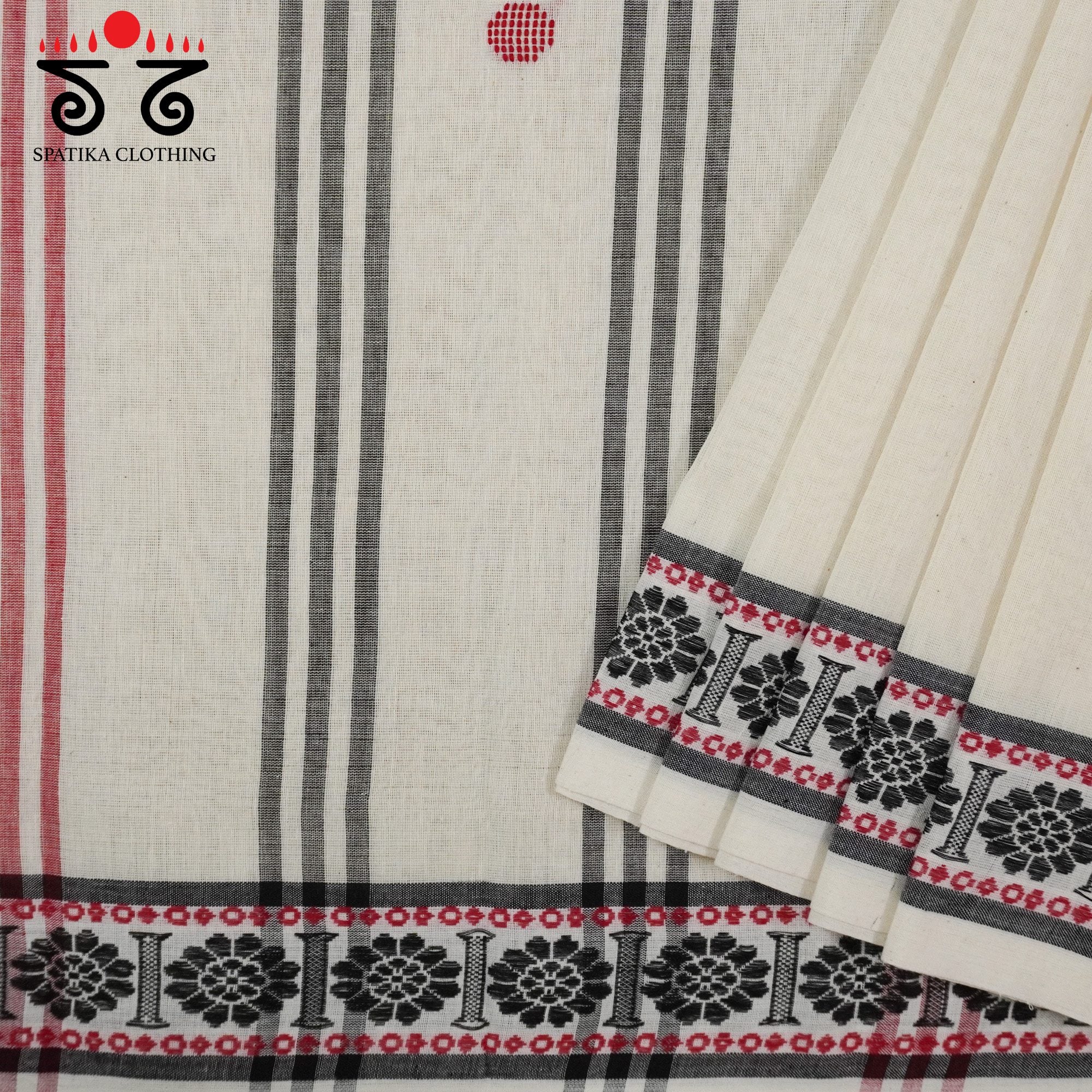 White Begampur Handwoven Cotton Saree New!