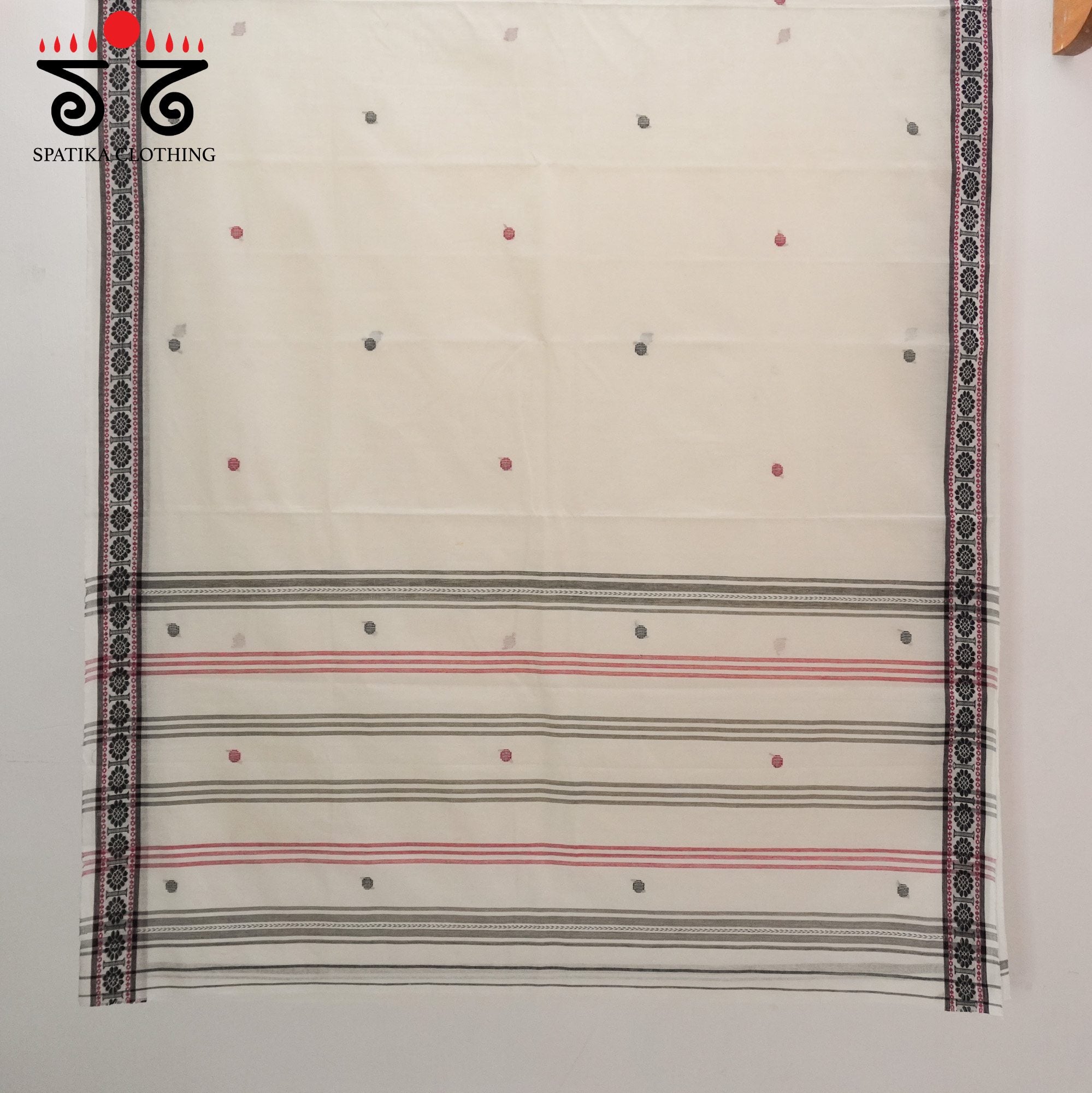 White Begampur Handwoven Cotton Saree New!