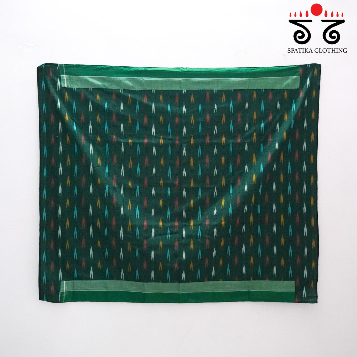 Green Andhra Cotton Saree With Ikat Blouse