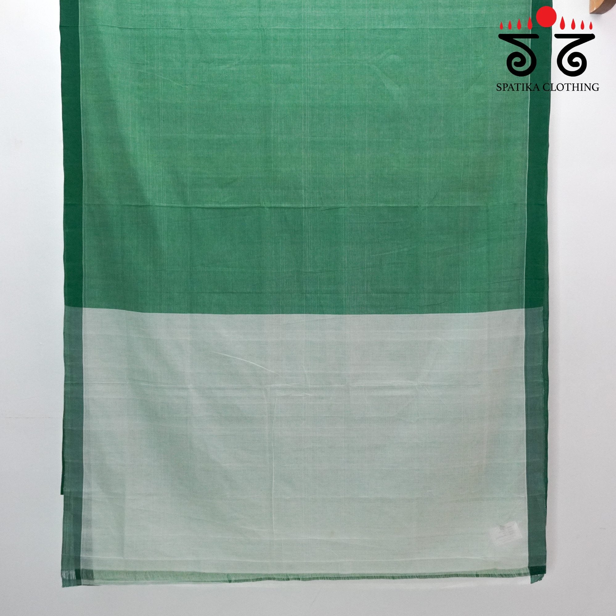 Green Andhra Cotton Saree With Ikat Blouse