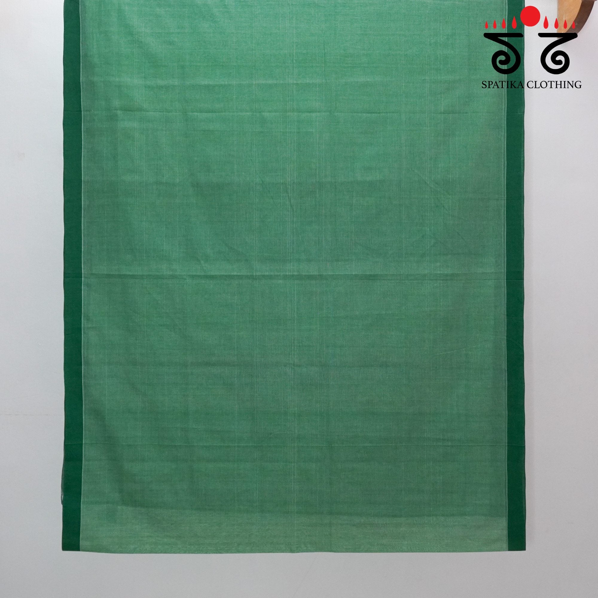 Green Andhra Cotton Saree With Ikat Blouse