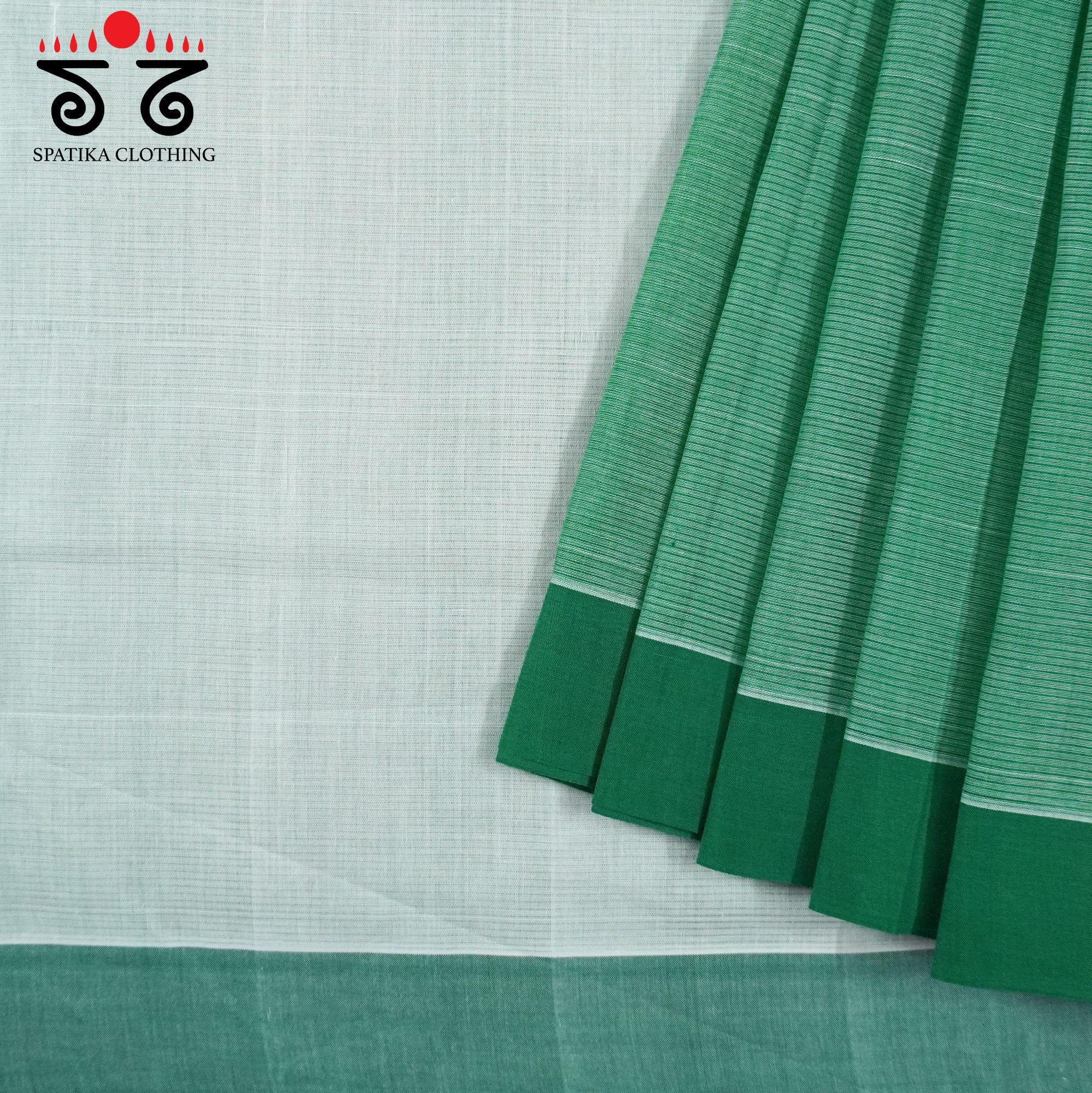Green Andhra Cotton Saree With Ikat Blouse