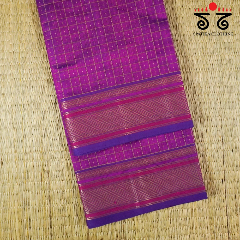 Festive Kanjivaram Silk Cotton- Purple with The Lambani - Bandhani Blouse