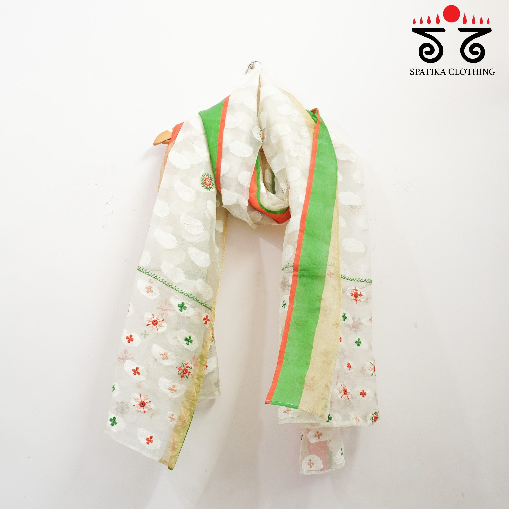 Organza Silk Hand Embroidered Dupatta