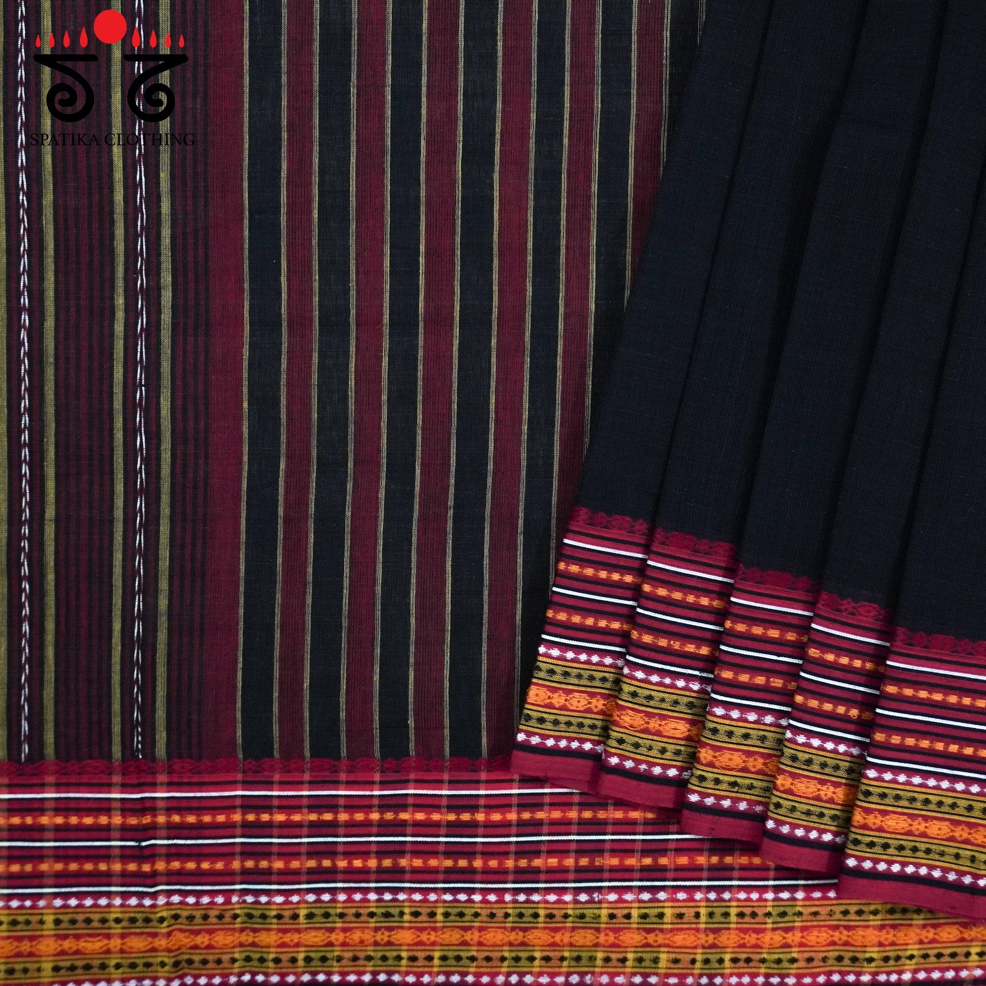 Black Begampur Handwoven Cotton Saree New!
