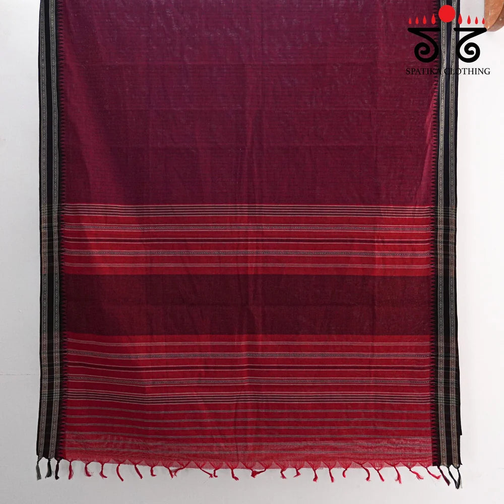 Maroon Begampur Handwoven Cotton Saree with Black Festive Lambani Khun Handcrafted Blouse