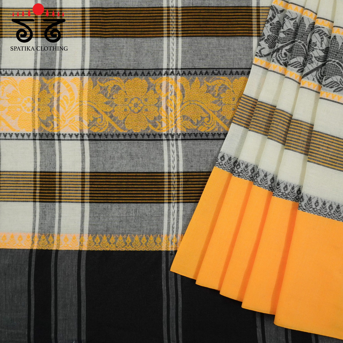 Yellow Multi Begampur Handwoven Cotton Saree New!