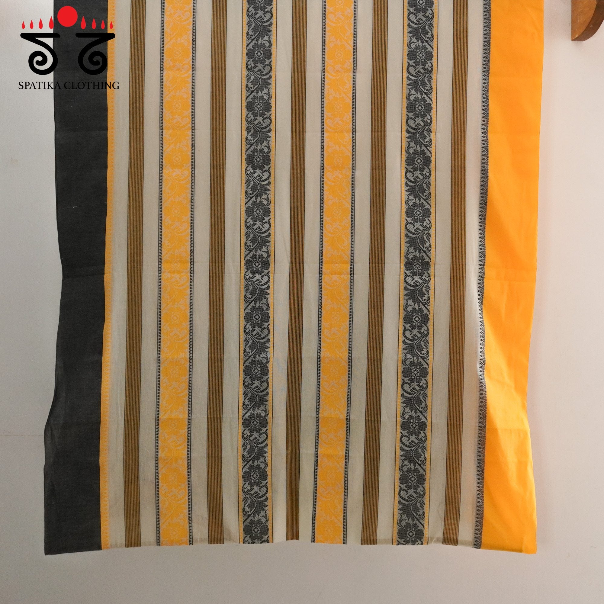 Yellow Multi Begampur Handwoven Cotton Saree New!