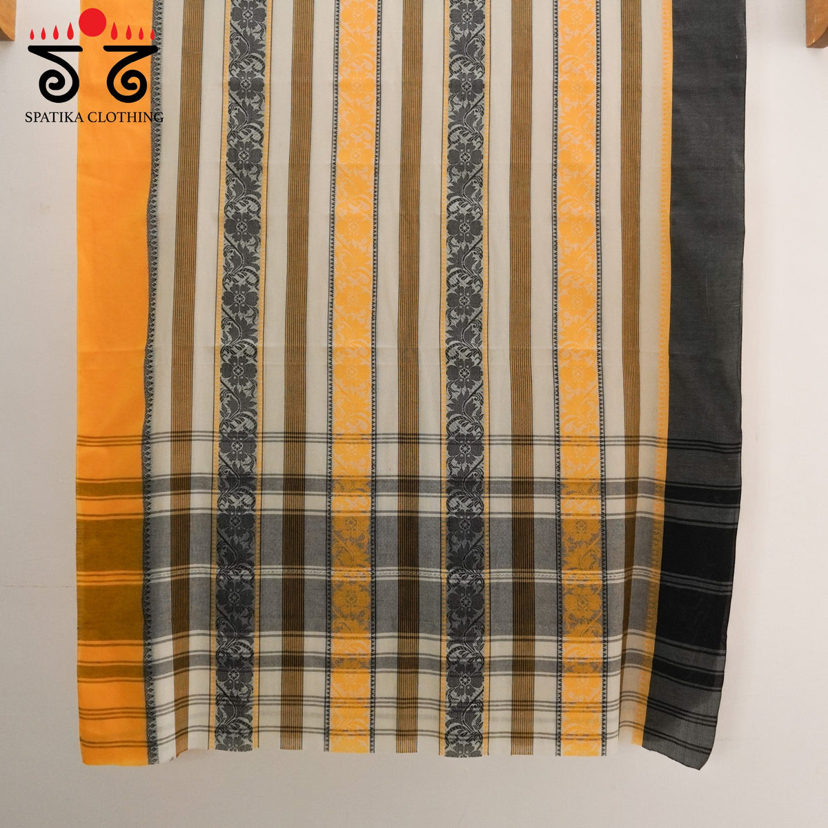 Yellow Multi Begampur Handwoven Cotton Saree New!