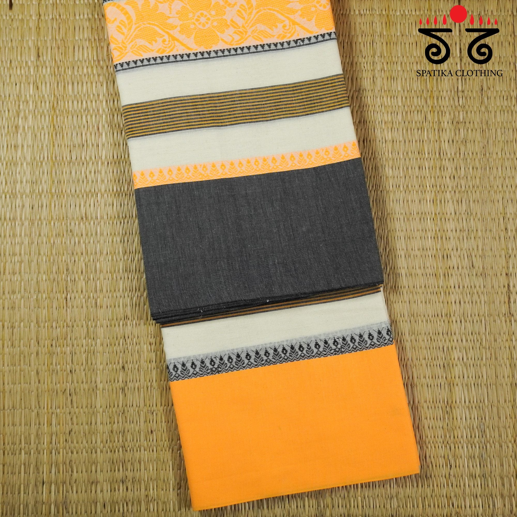 Yellow Multi Begampur Handwoven Cotton Saree New!