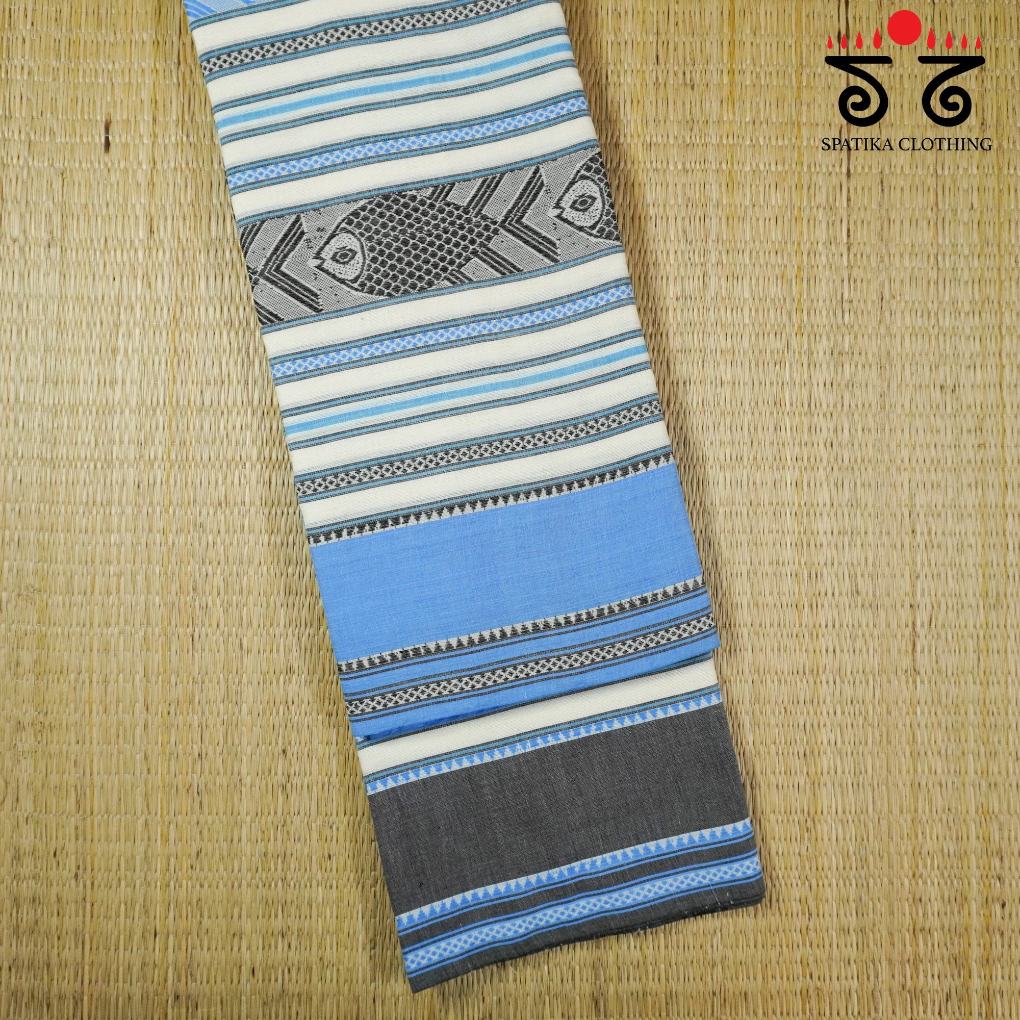 Blue Multi Begampur Saree - With Fish Motifs!