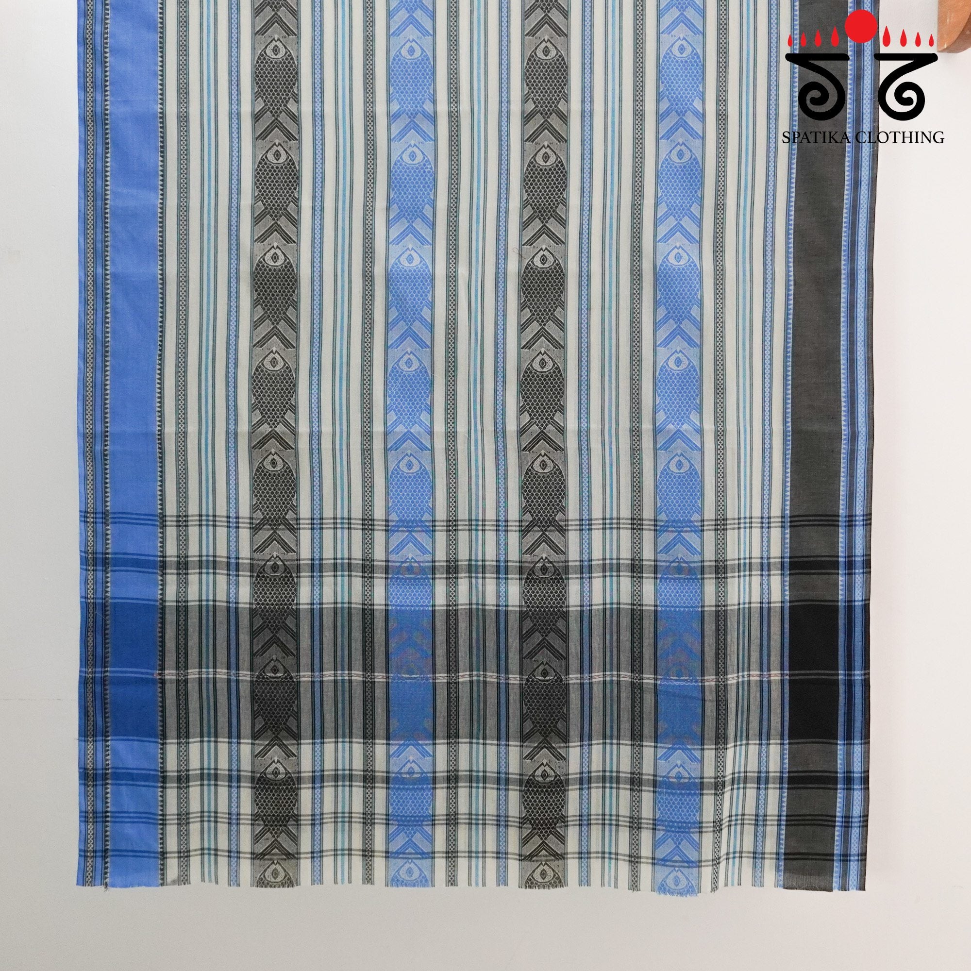 Blue Multi Begampur Saree - With Fish Motifs!