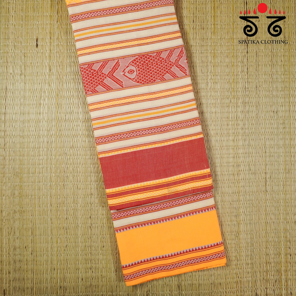 Red Multi Begampur Saree - With Fish Motifs