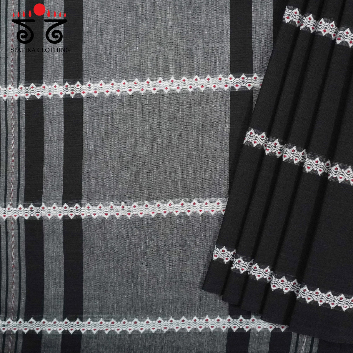 Black Begampur Handwoven Cotton Saree New!