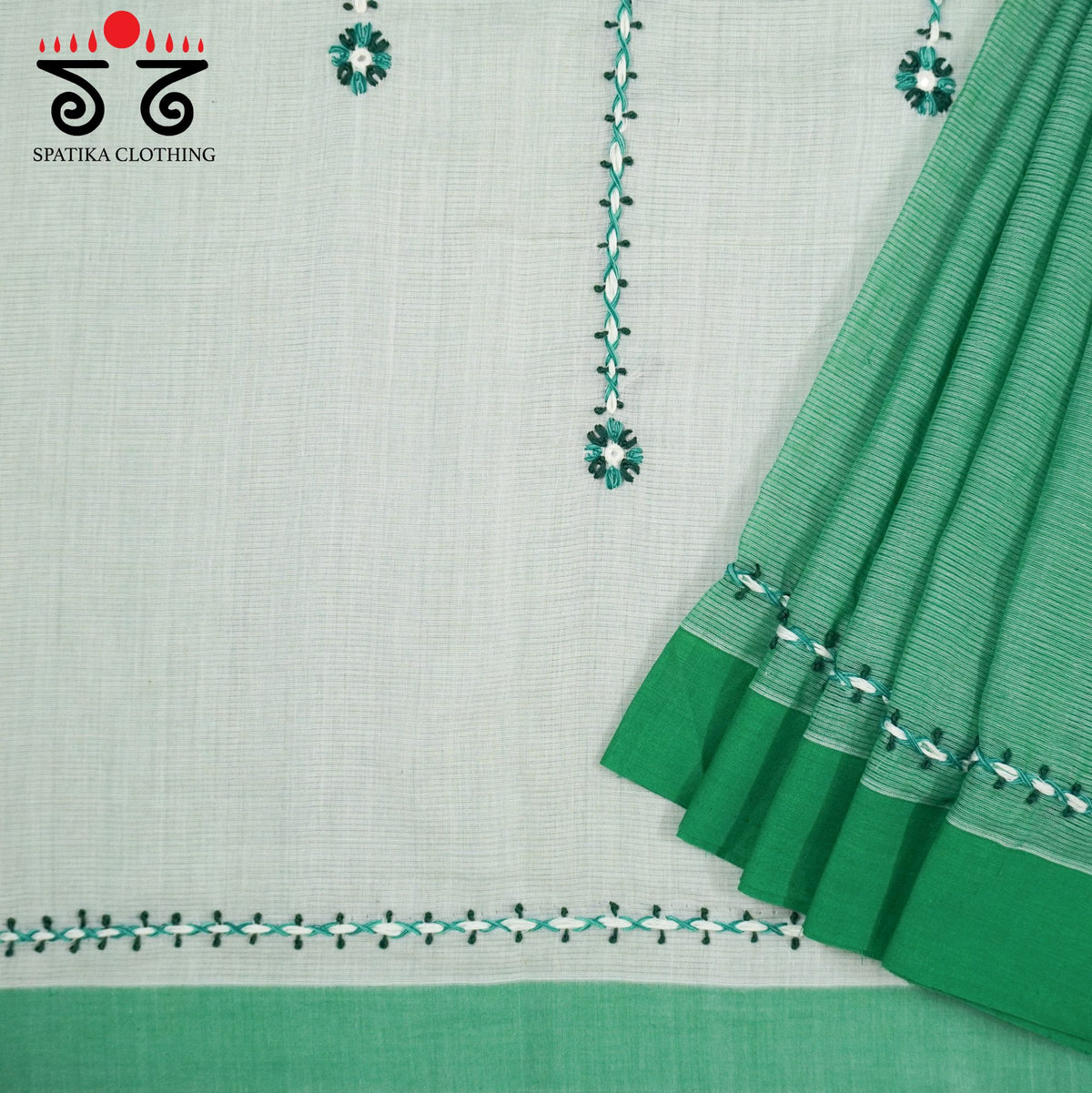 Green Andhra Cotton Hand Embroidered Saree