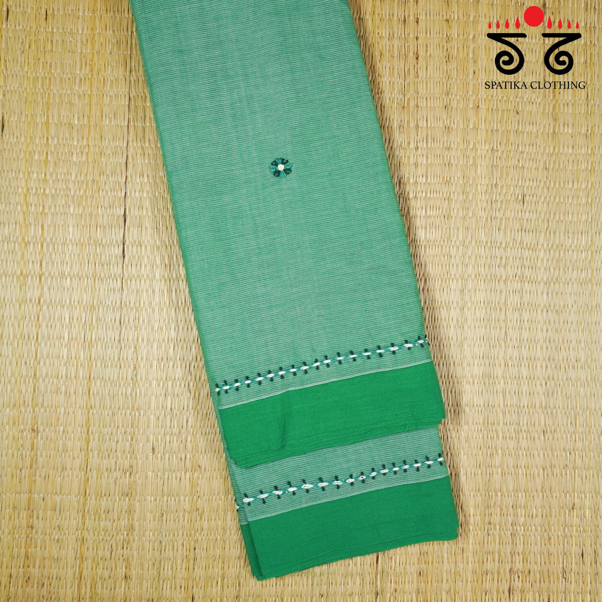 Green Andhra Cotton Hand Embroidered Saree