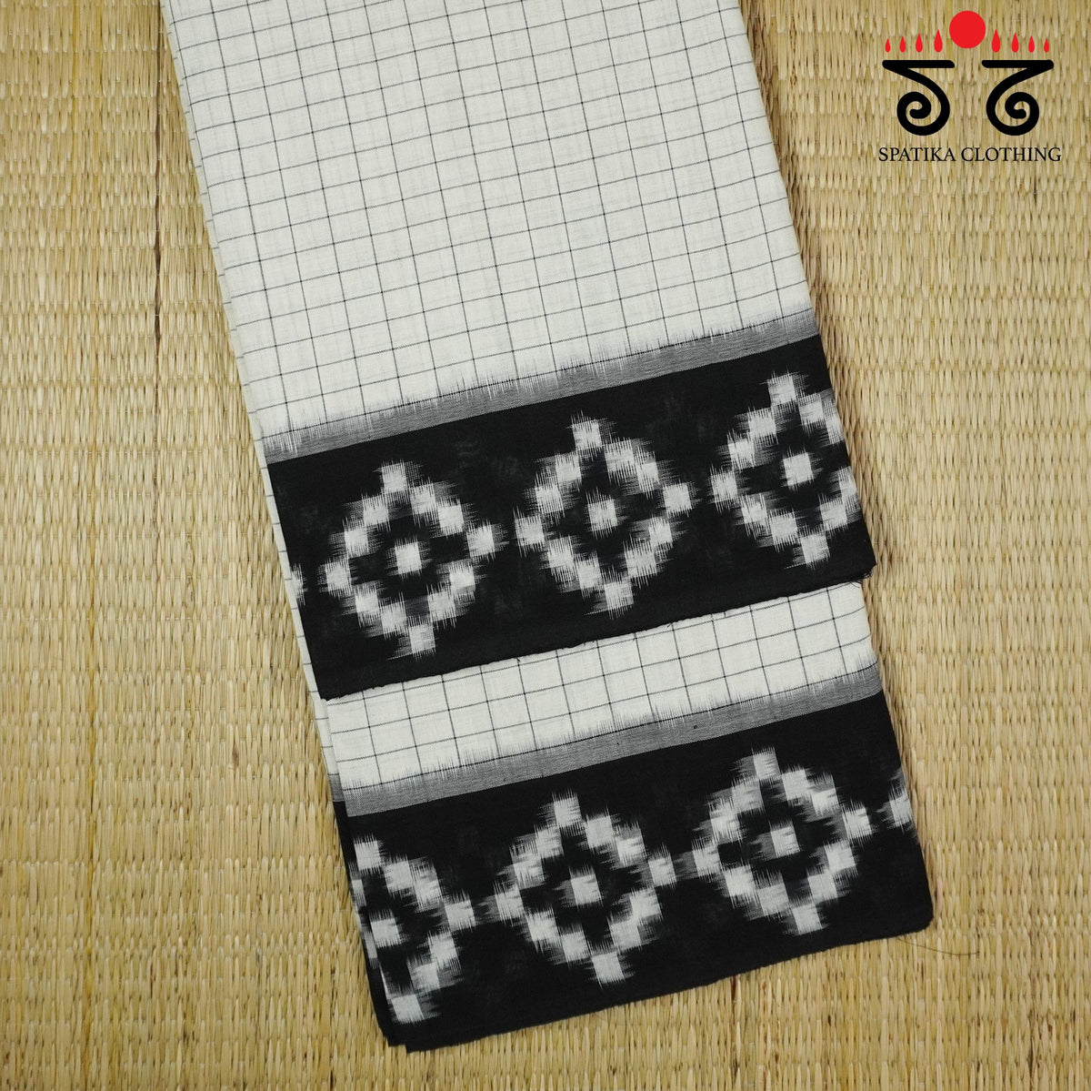 Black & White Telia Rumal Ikat Cotton Saree