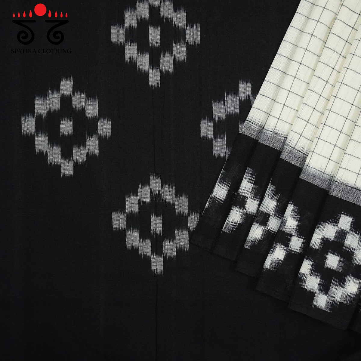 Black & White Telia Rumal Ikat Cotton Saree
