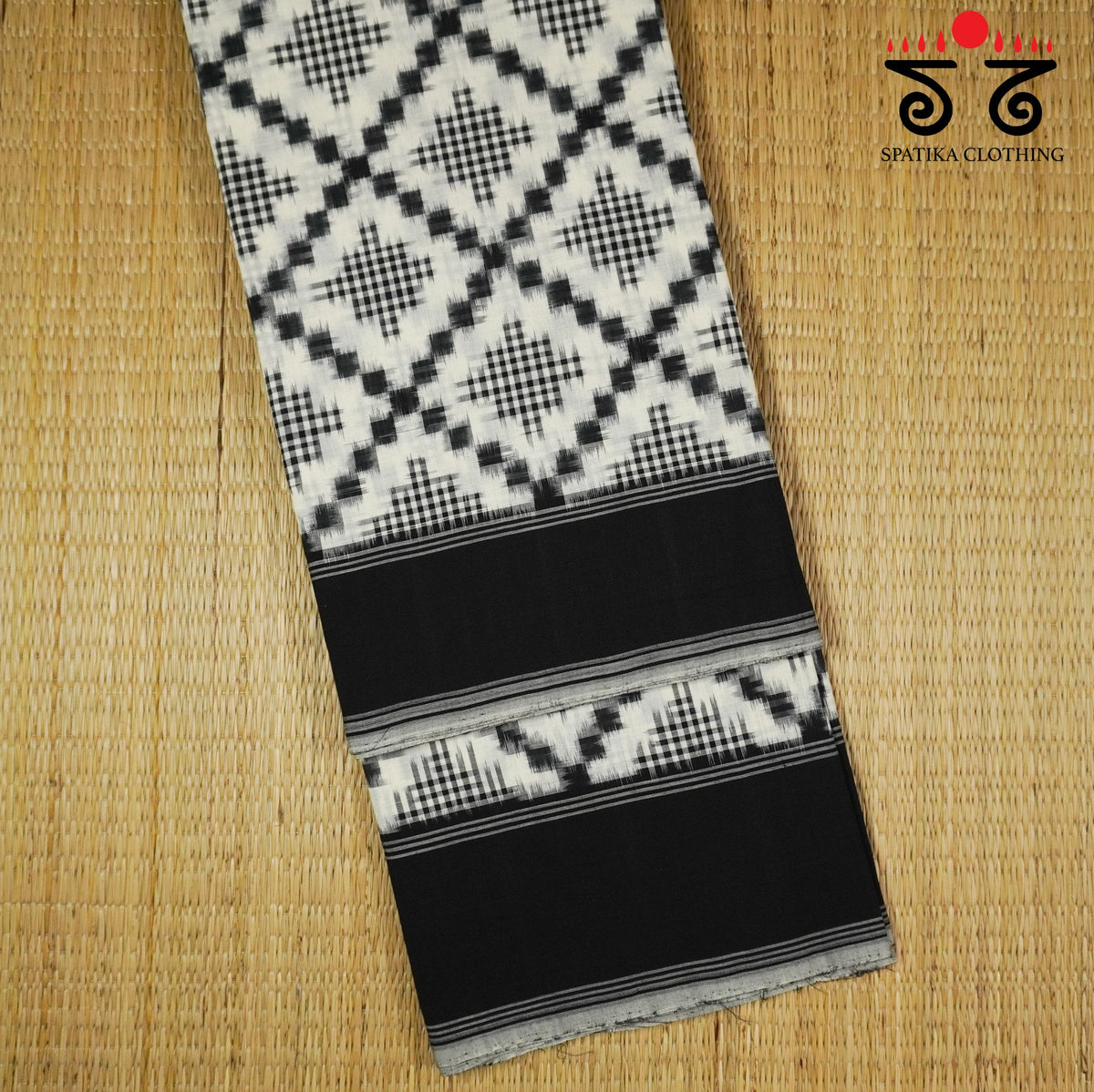 Black & White Telia Rumal Ikat Cotton Saree