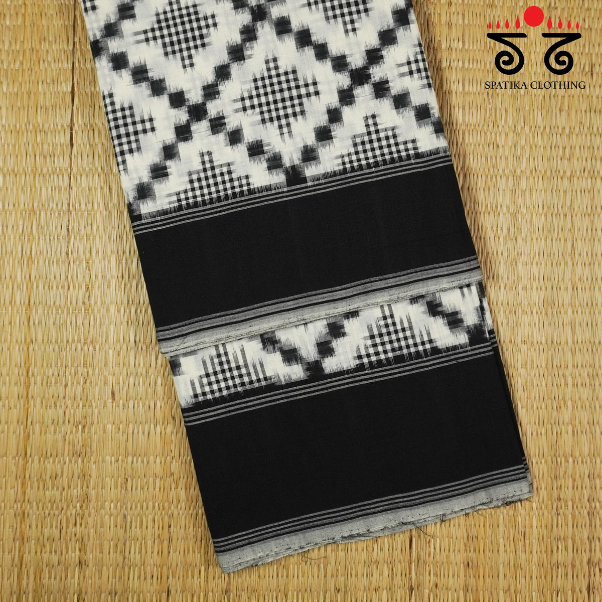 Black & White Telia Rumal Ikat Cotton Saree