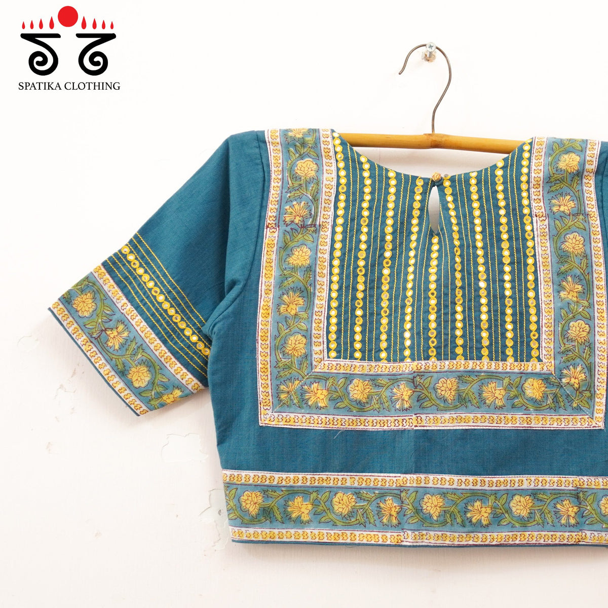 Blue Mirror Work Hand embroidered Blouse