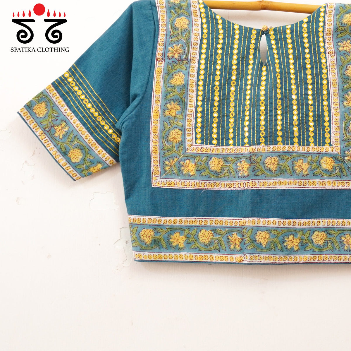 Blue Mirror Work Hand embroidered Blouse