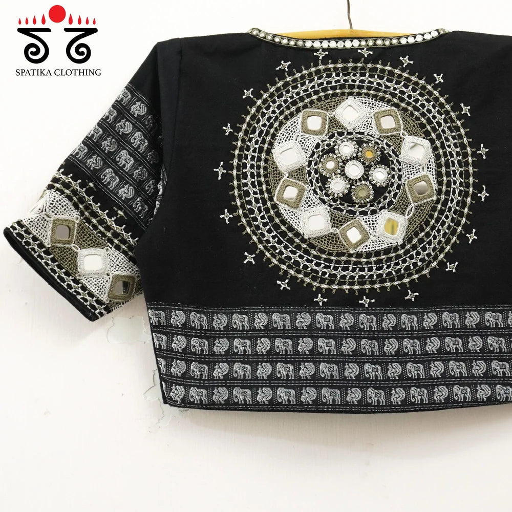 Maroon Begampur Handwoven Cotton Saree with Black Festive Lambani Khun Handcrafted Blouse