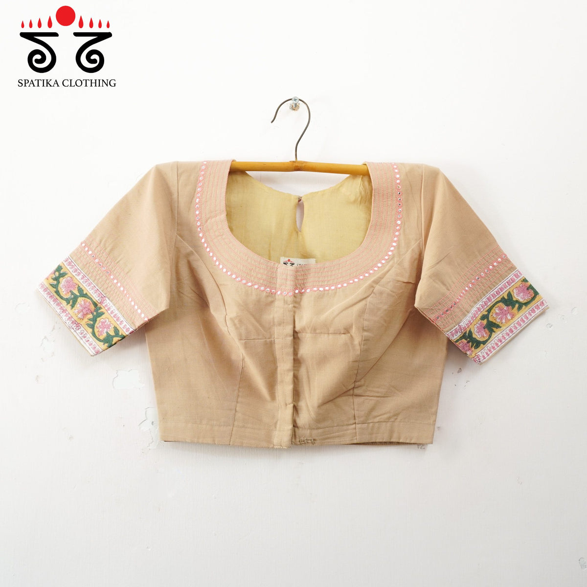 Beige Mirror Work Hand embroidered Blouse