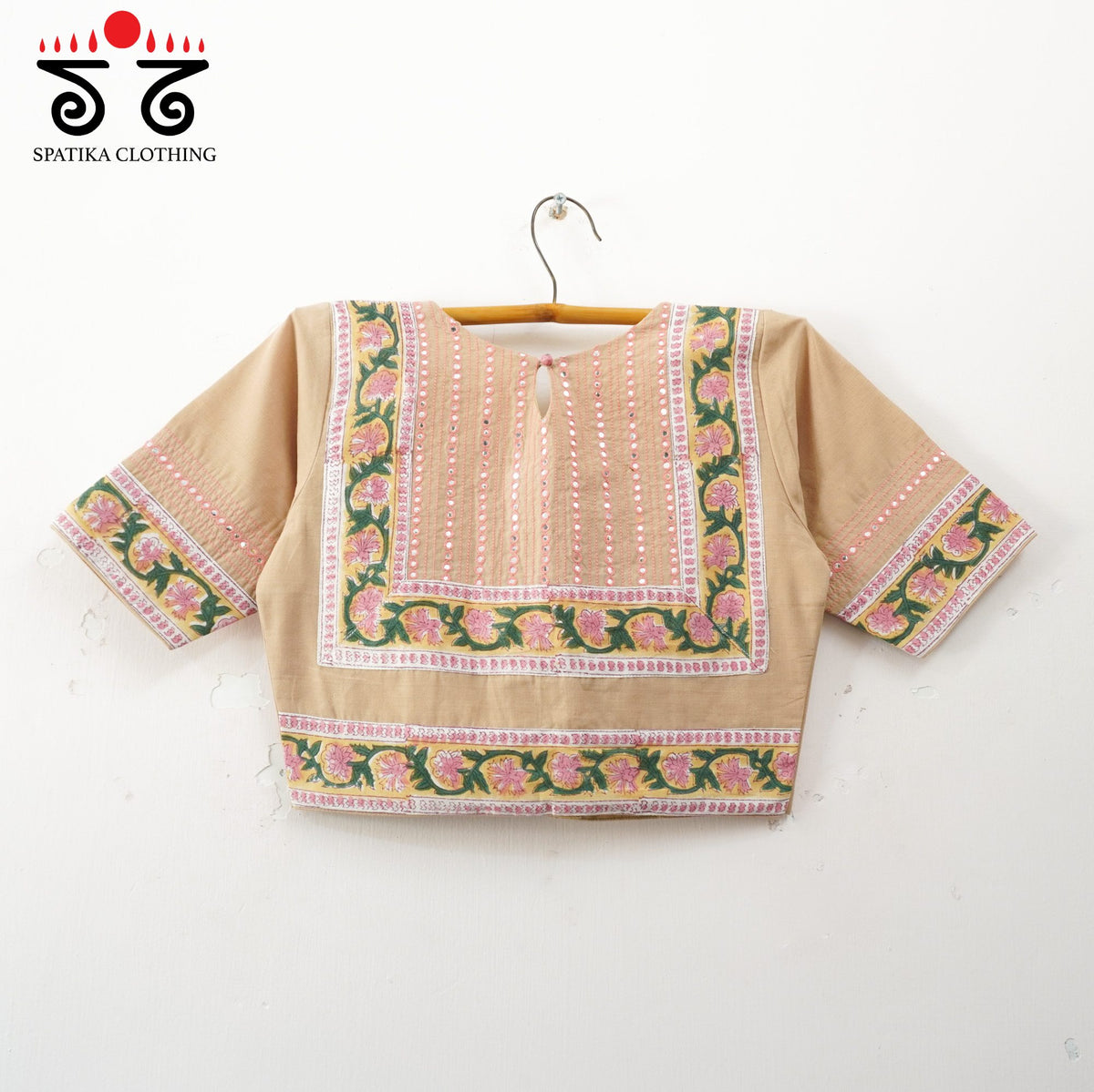 Beige Mirror Work Hand embroidered Blouse