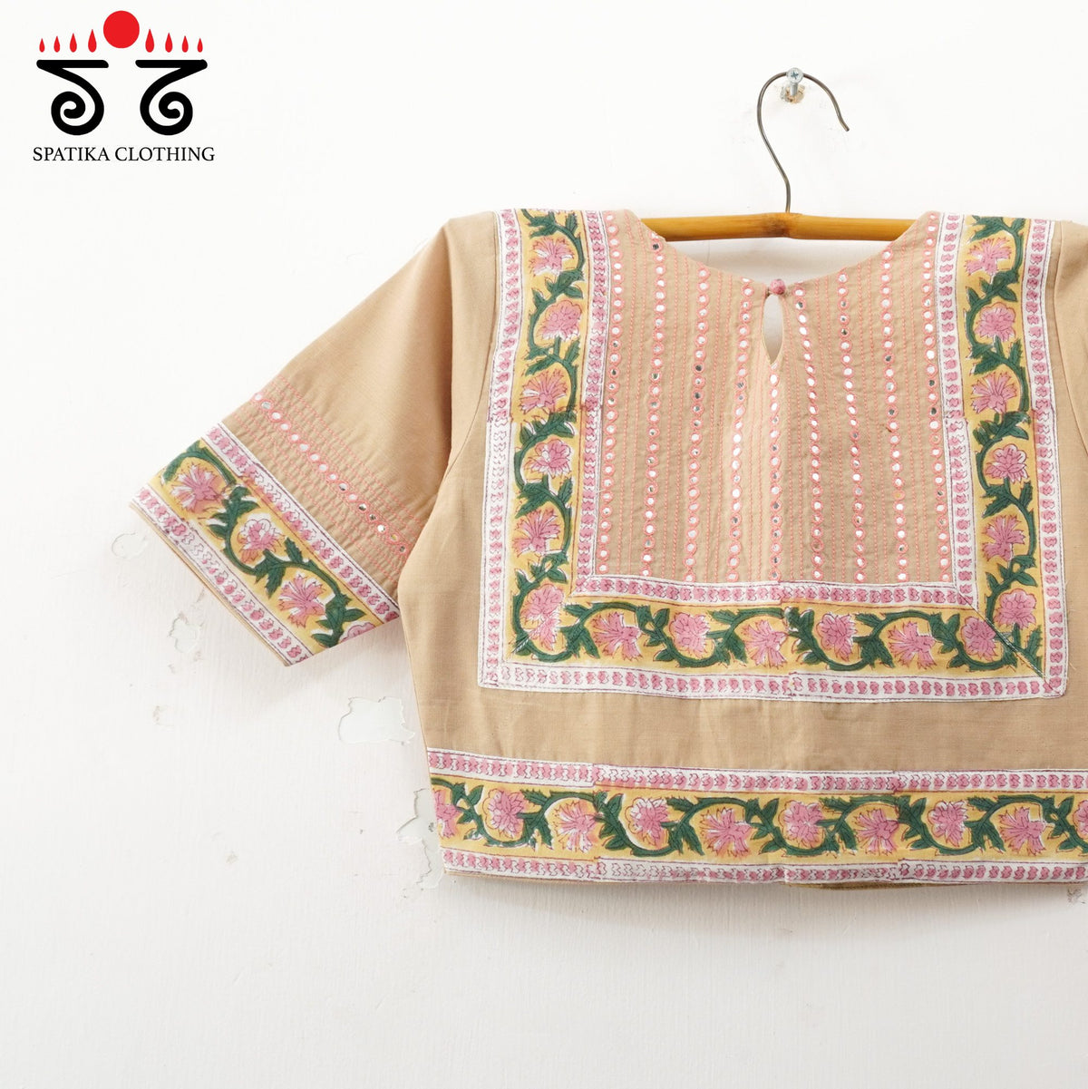 Beige Mirror Work Hand embroidered Blouse