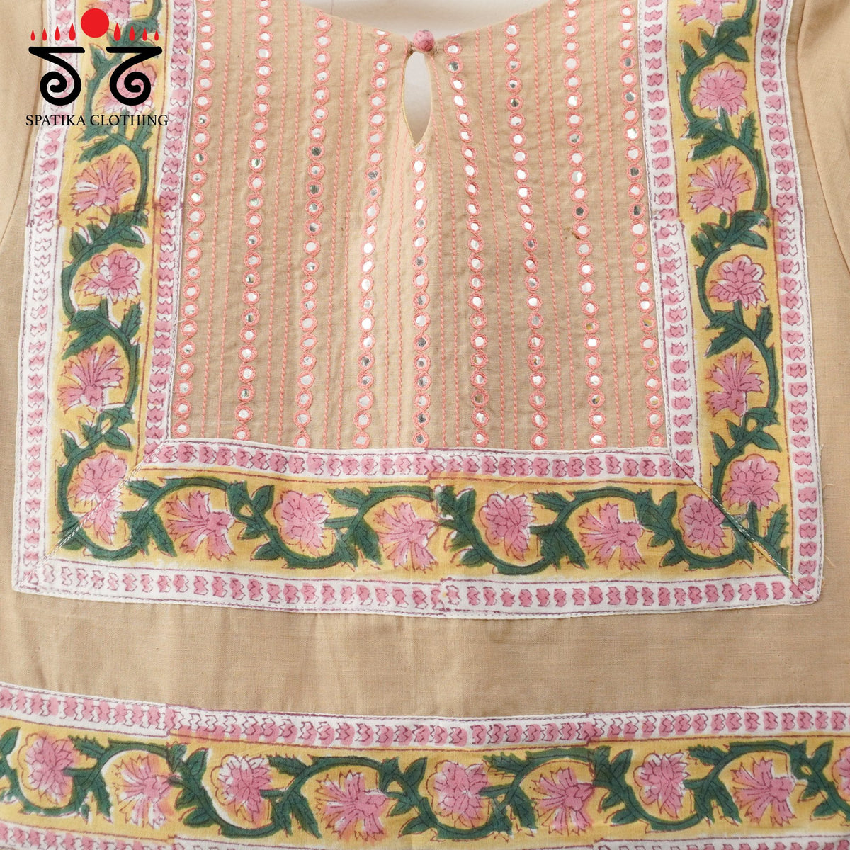 Beige Mirror Work Hand embroidered Blouse