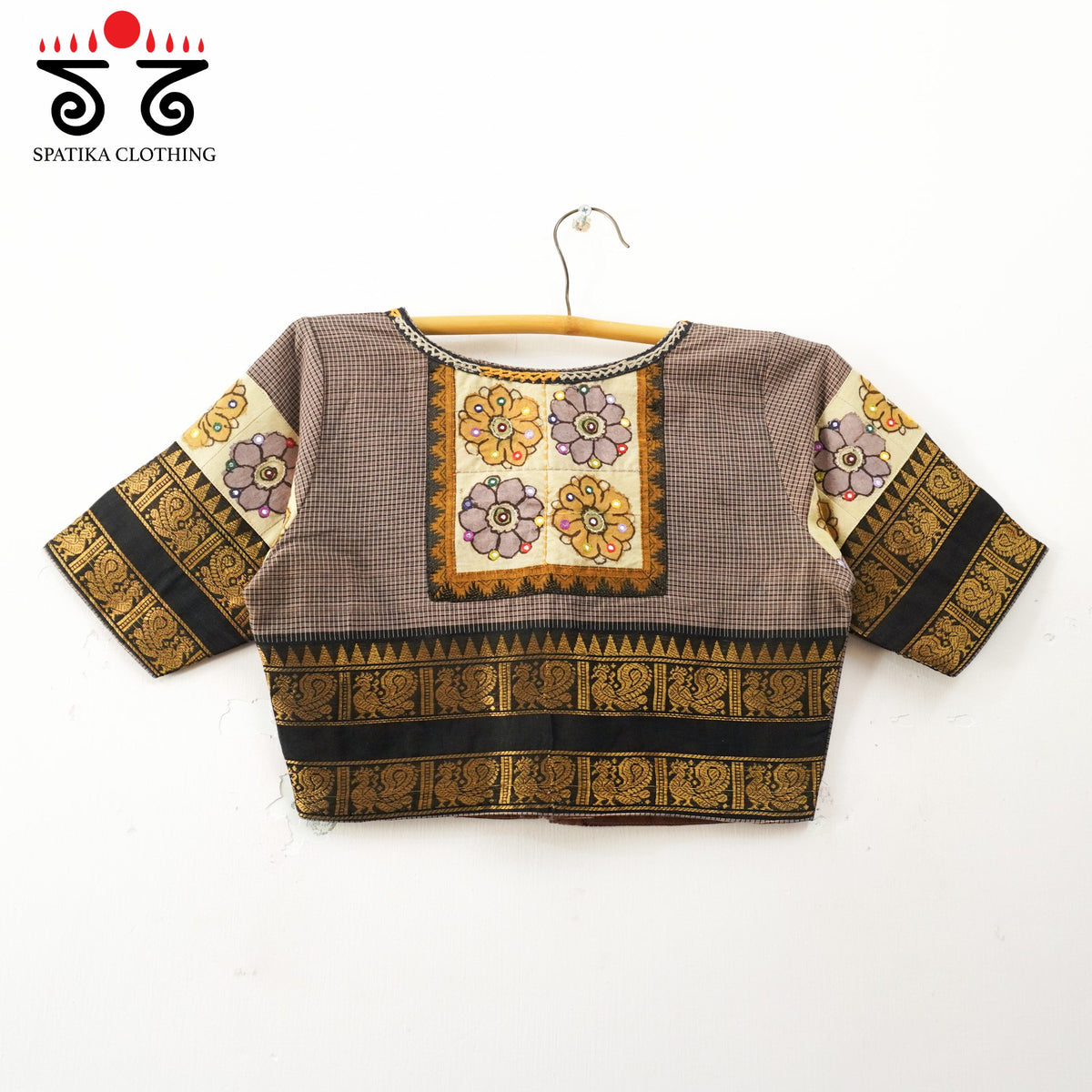 Grey checks Chettinad - Pen Kalamkari Blouse