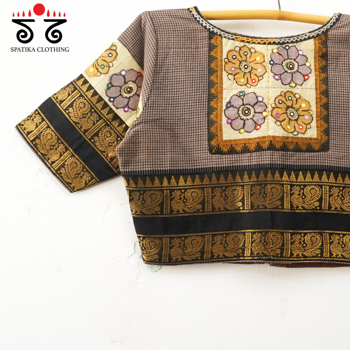 Grey checks Chettinad - Pen Kalamkari Blouse